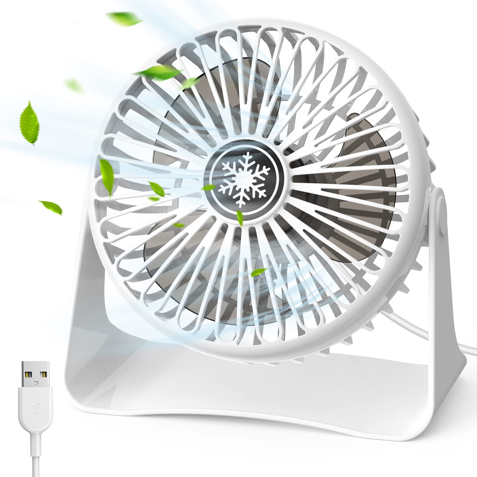 Mini USB Tischventilator, 3 Geschwindigkeiten Starker Ventilator mit 1,2 m USB Kabel, Desktop Leise Ventilator 360°Dreheinstellung, Abnehmbar Gitter für Büro und Schlafzimmer - Weiß 1 Stk Weiß Angebot bei HelloDeals