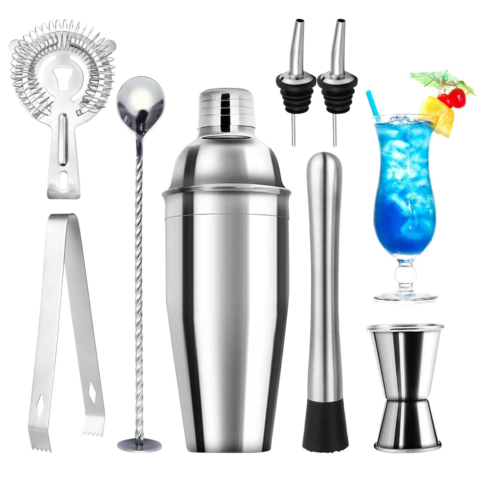 talifoca Cocktail Shaker Set, 8 Stück Edelstahl Cocktail Mix Set, 750 ML cocktail set, edelstahl shaker mixer, professionelle barkeeper zubehör, für Zuhause, Bar, party Angebot bei HelloDeals