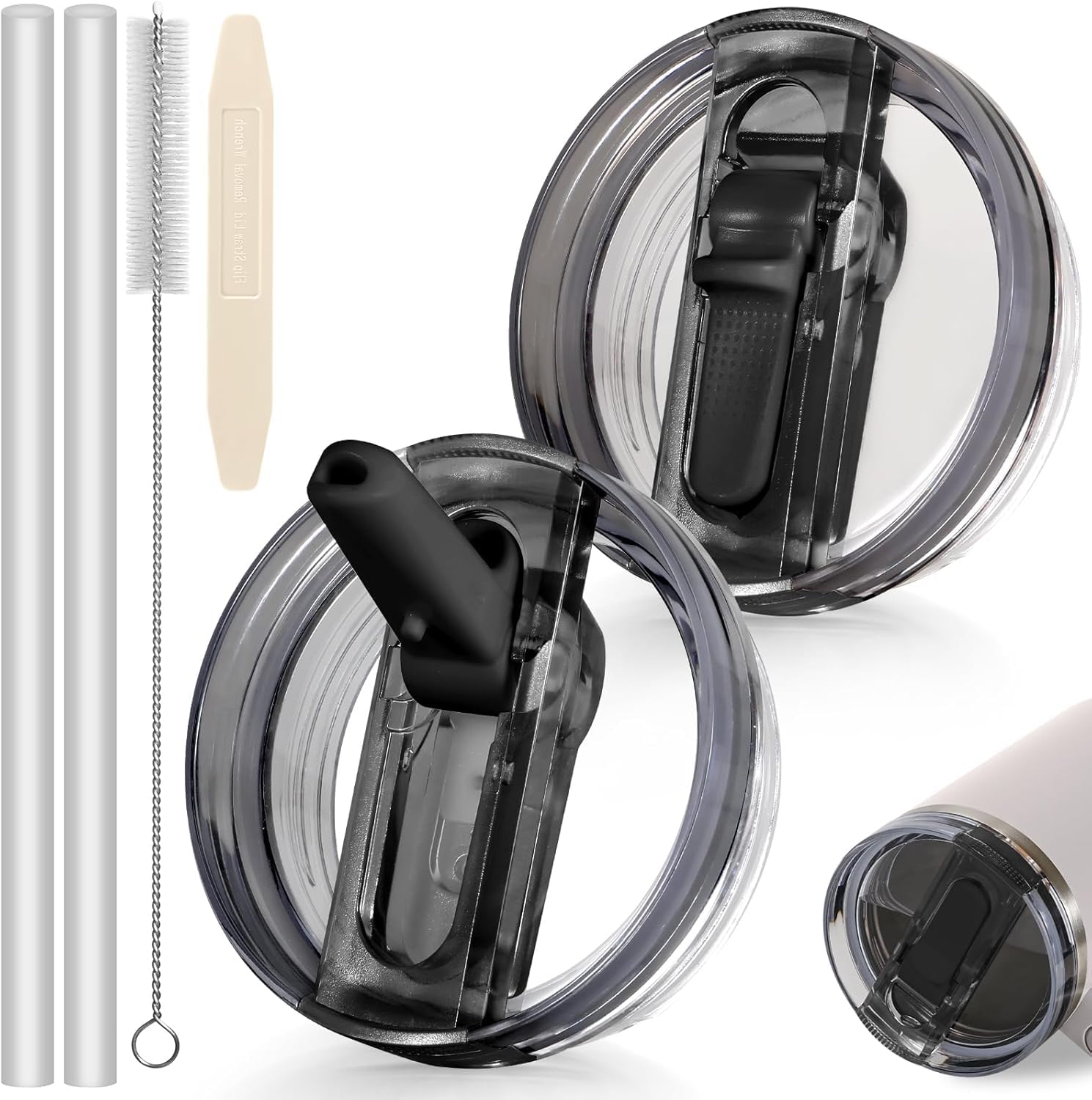 Stanley Cup Deckel Auslaufsicher,2 Stück Abnehmbar Ersatzdeckel für 40oz Becher mit 2 Trinkhalmen,1 Strohhalm Bürste und 1 Demontagewerkzeug,Wiederverwendbarer Deckel Stanley Cup Dicht Angebot bei HelloDeals