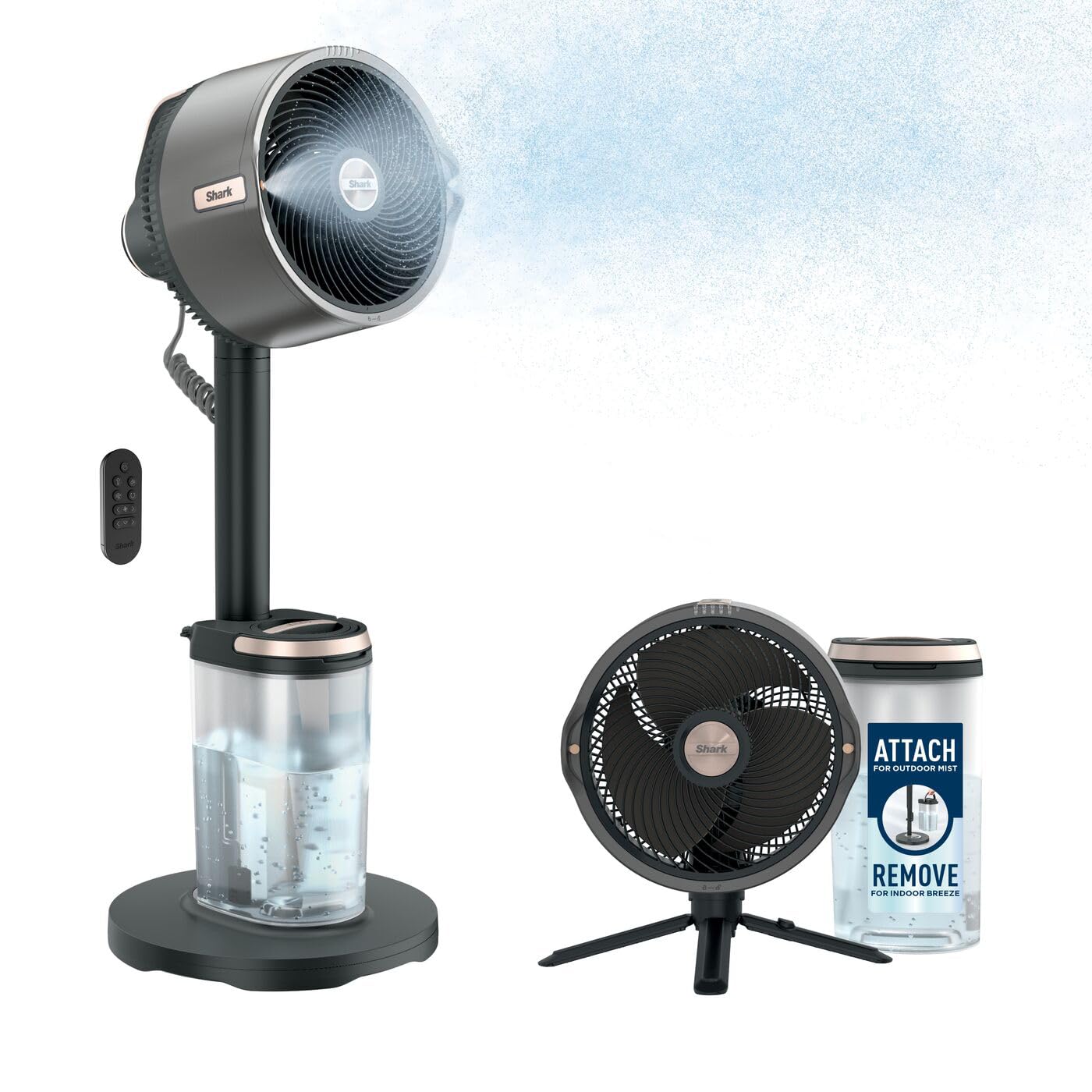 Shark FlexBreeze Pro Mist Akku-Ventilator für innen und außen mit Sprühsystem, tragbarer Sprühtank, 20 m, Stand- & Tischventilator, 5 Geschwindigkeitsstufen, leise, Fernbedienung, Anthrazit FA300EU FlexBreeze ProMist Anthrazit Angebot bei HelloDeals