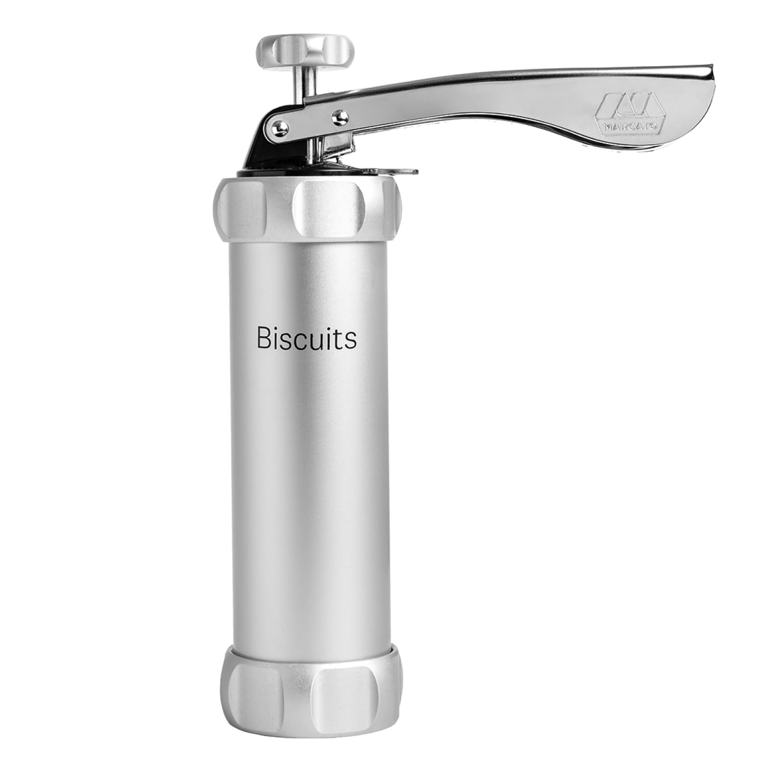 MARCATO Cookie Press, selbstgemachte Keks-Maschine, Backzubehör, Hergestellt in Italien, eloxiertes Aluminium, einstellbare Keksgröße, 20 enthaltene Form-Discs Angebot bei HelloDeals