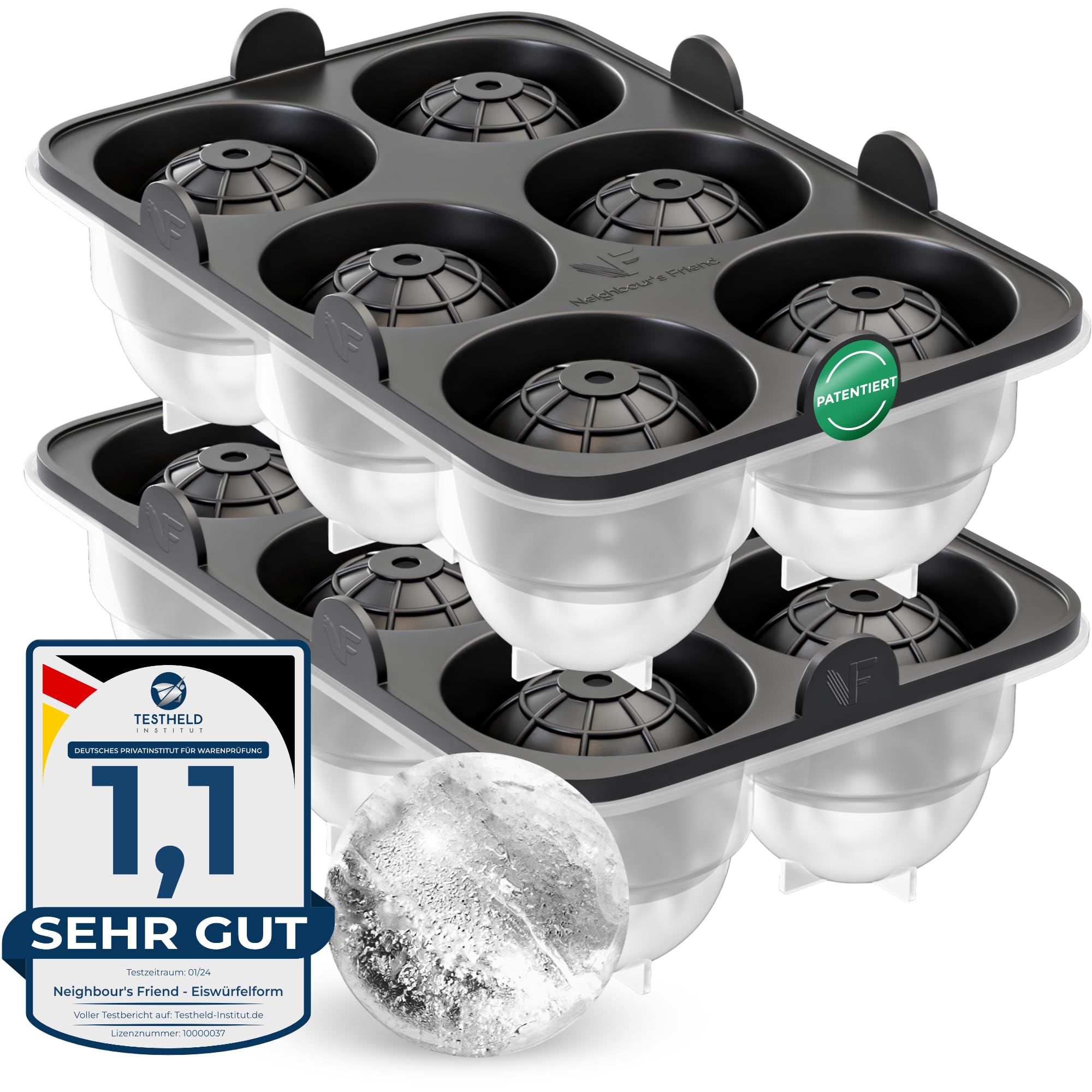 Neighbour's Friend Patentierte Eiskugelform 2er Pack - Große Eiswürfelform rund Platinsilikon für Cocktails, Whisky & Longdrinks - 12x Eiswürfel rund spülmaschinengeeignet - XXL Eiswürfel 2x Eiskugelform Braun Angebot bei HelloDeals