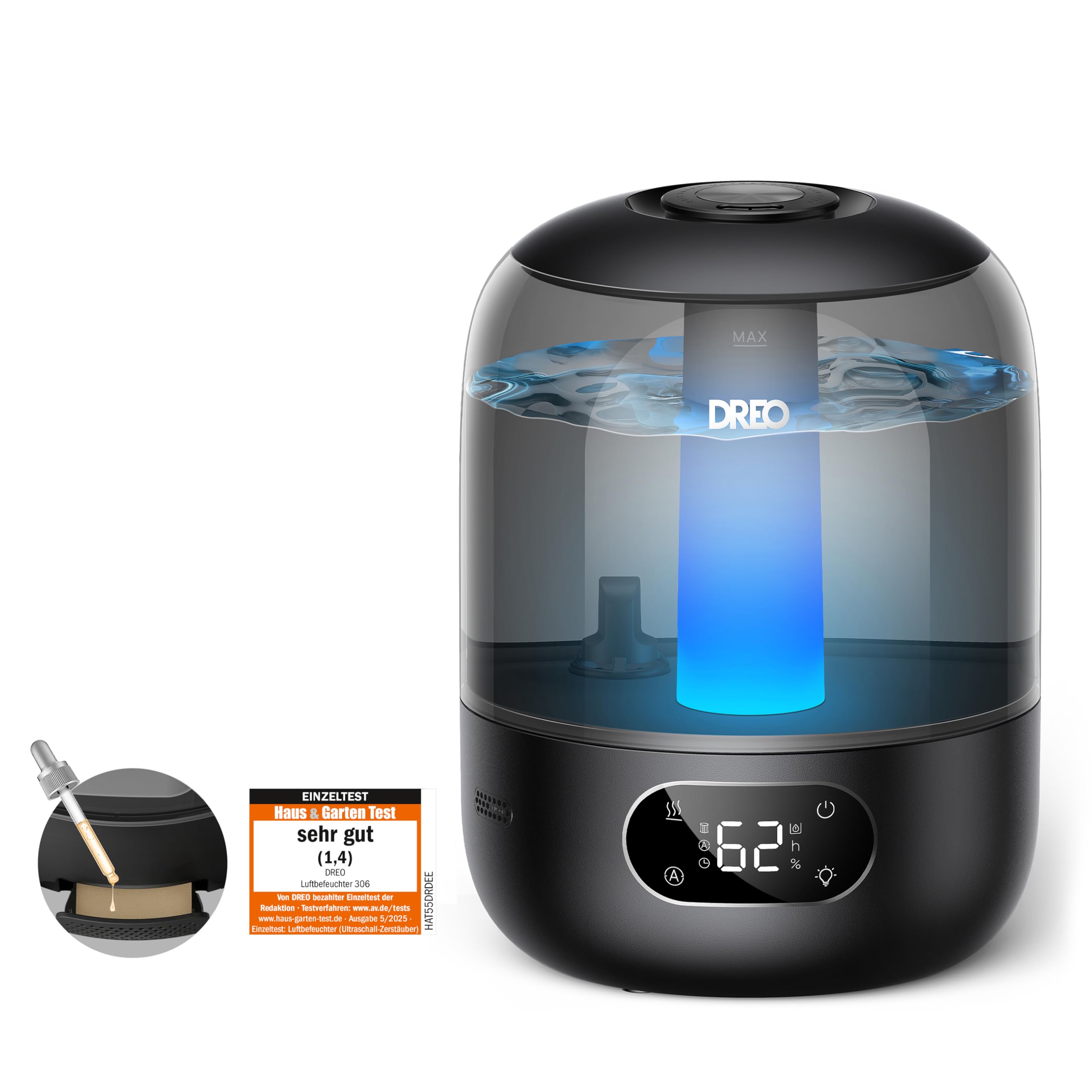 Dreo Luftbefeuchter für das Schlafzimmer, Kaltnebel-Ultraschallgerät mit 30 Stunden Laufzeit, 3L Top-Fill-Tank, Feuchtigkeitssensor, Nachtlicht für Babys, Kinderzimmer, für Pflanzen und Zuhause Schwarz Angebot bei HelloDeals
