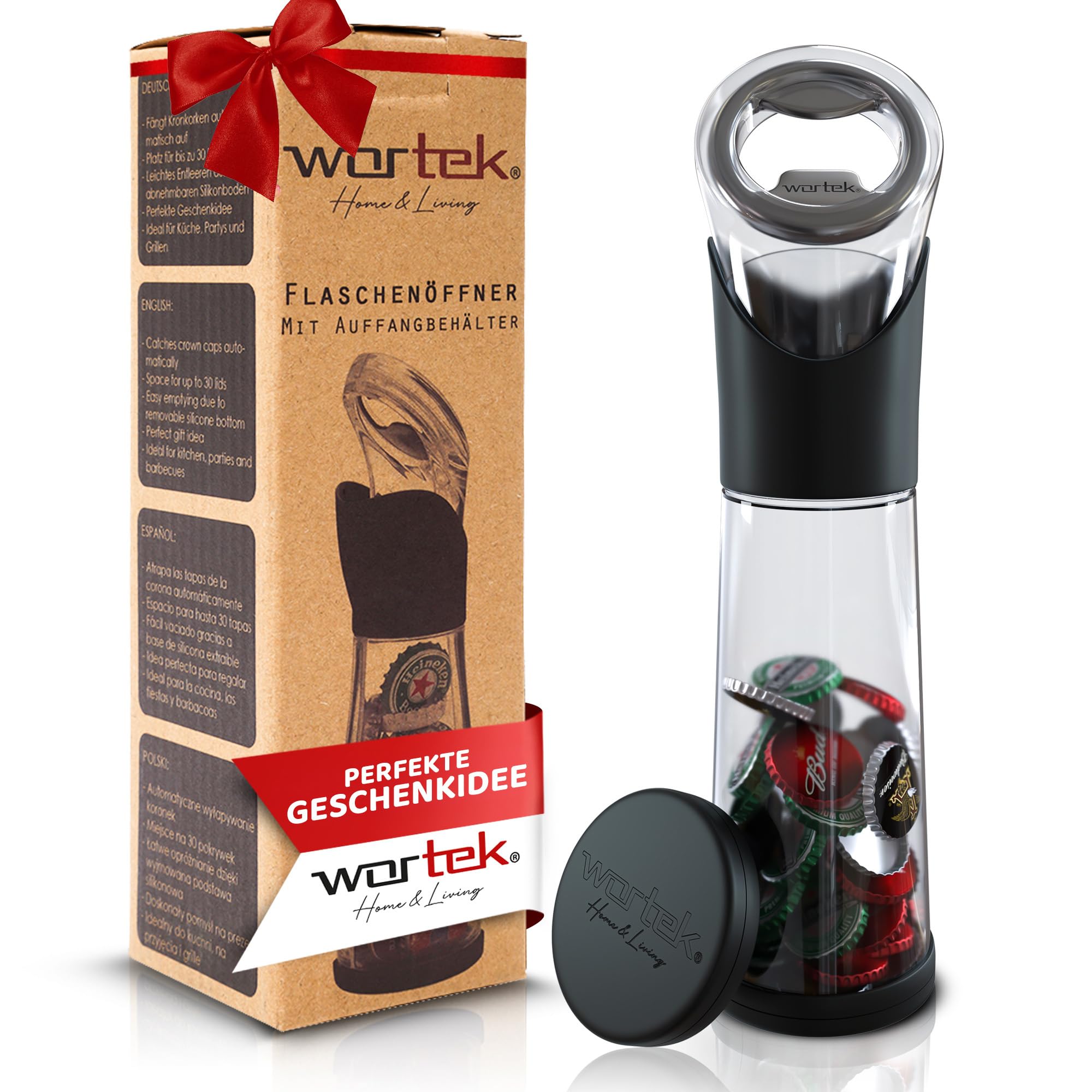wortek Flaschenöffner mit Auffangbehälter Bieröffner Bierflaschenöffner Kronkorken Sammler Geschenk für Männer Adventskalender Ideen für Adventskalender Füllung Männer Geschenke Adventskalender Bier Schwarz Angebot bei HelloDeals