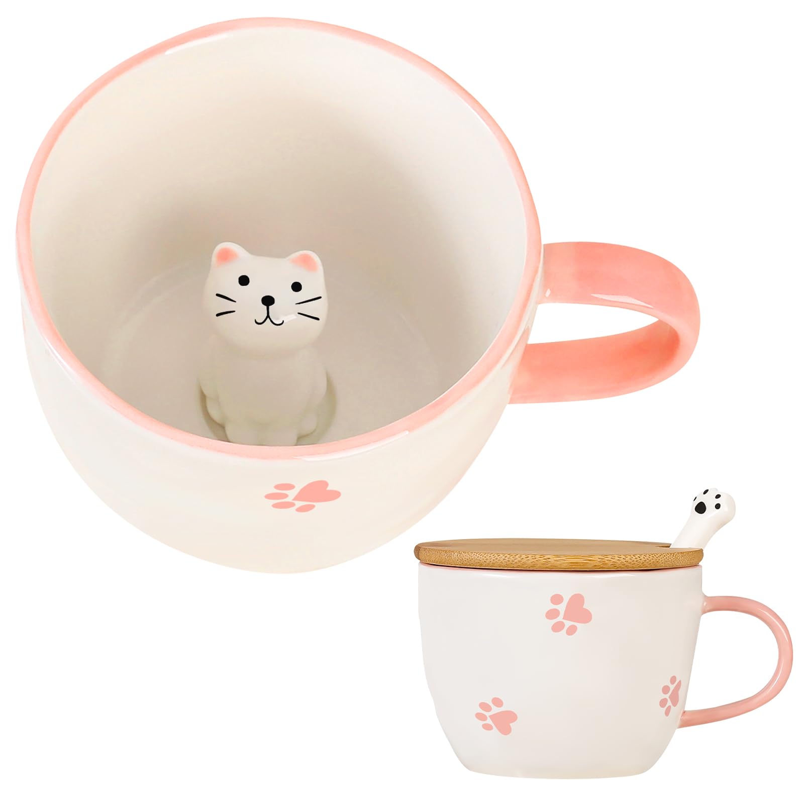 BigNoseDeer Süße Sachen Keramik Katze Kaffeetasse Teetasse Deckel Löffel Lustige Tassen Geschenke für Frauen Kaffeebecher 3D Tasse Personalisiert Cappuccino Tasse Beste Freundin Weihnachten Geschenk Angebot bei HelloDeals