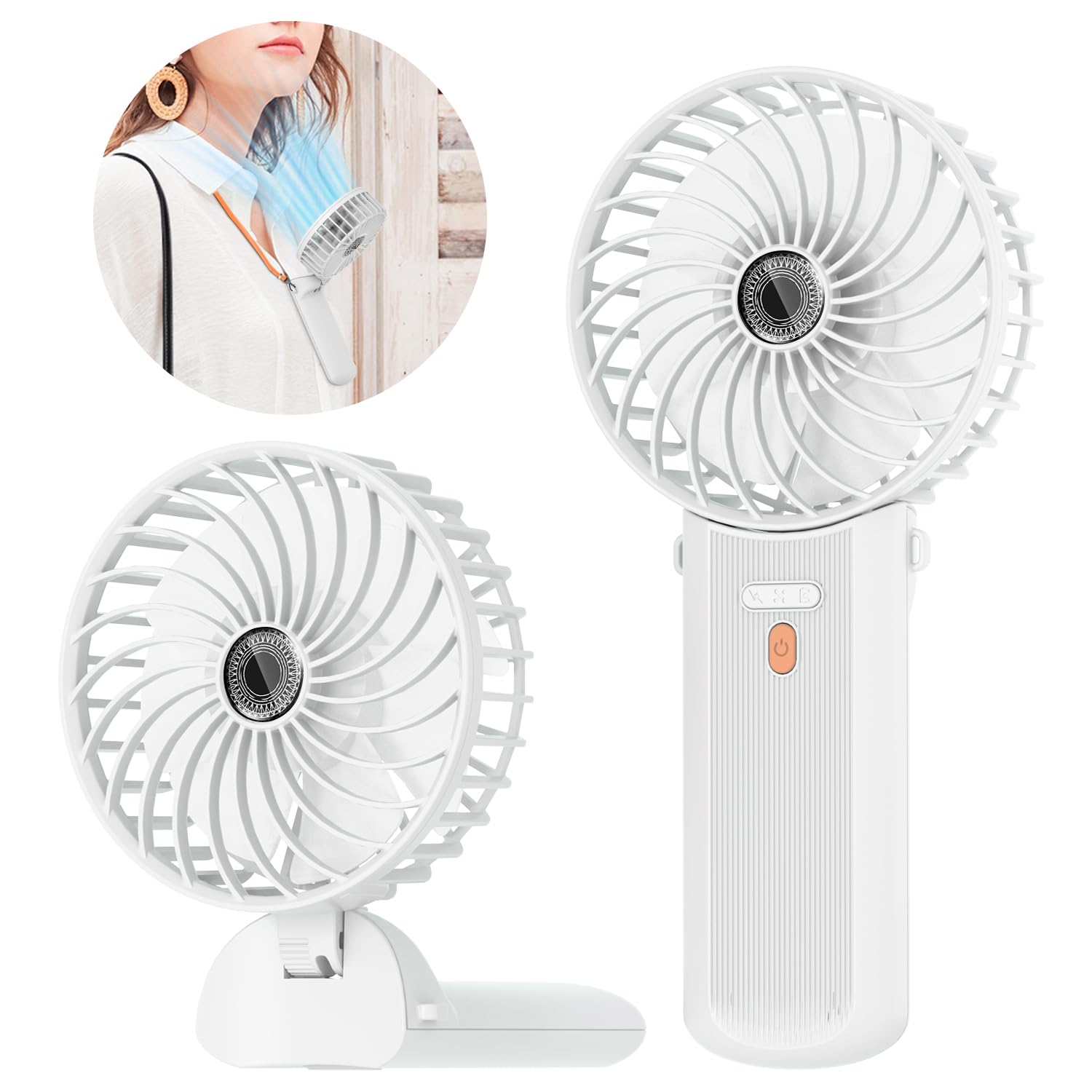 Handventilator, Mini Ventilator USB Wiederaufladbar, 5,5-16 Std. Laufzeit, 4 Windgeschwindigkeiten, Faltbarer Leiser Kleinventilator für Reisen, Büro, Zuhause und Draußen - Weiß Angebot bei HelloDeals