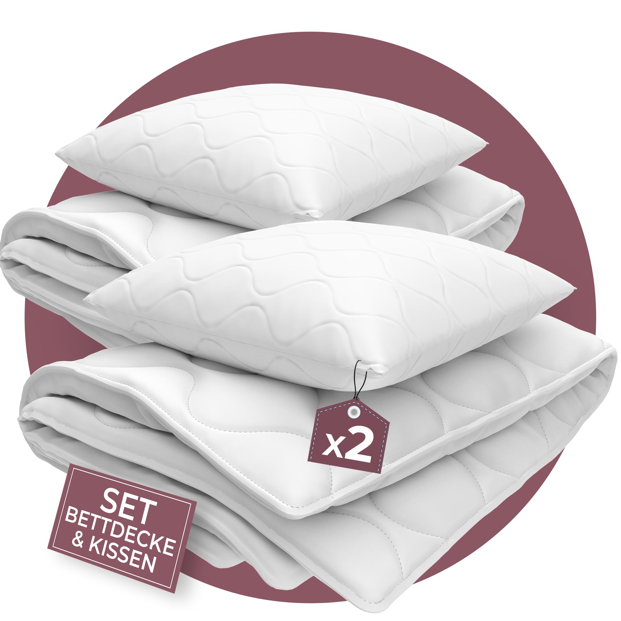 Bettenset 135x200 4teilig - Made in EU - Bettdecke 135x200 Set mit Kissen atmungsaktiv und pflegeleicht- 2X Kopfkissen und 2X Bettdecke - ÖKO-TEX 2x 135x200 / 2x 80x80 Angebot bei HelloDeals