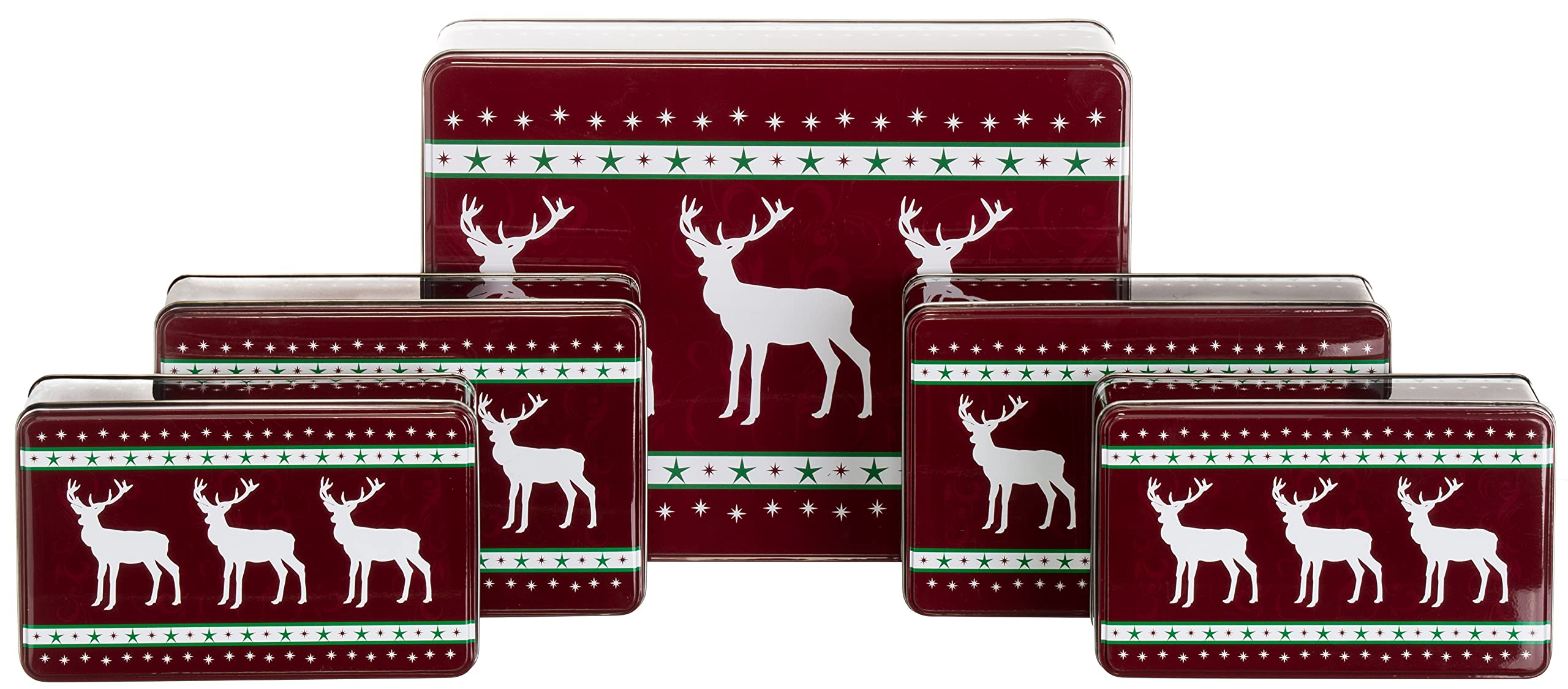 Brandsseller 5er Set Keksdosen aus Metall – Weihnachtsdosen mit Deckel, lebensmittelechte Vorratsdosen für Plätzchen, Gebäck & Kekse – Bordeaux Rentier 5er Set Rentier Angebot bei HelloDeals