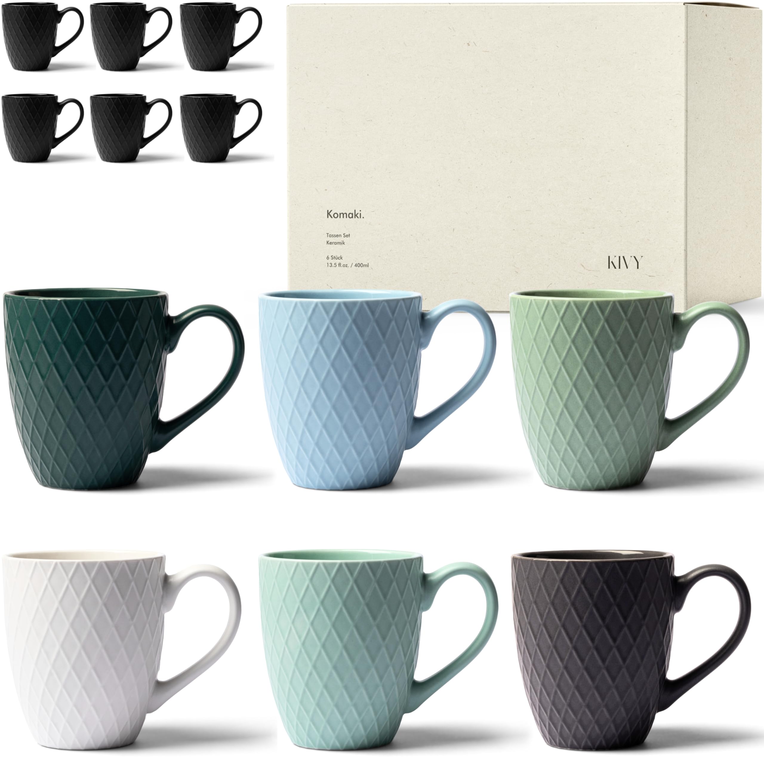 KIVY Tassen Set 6er x 400ml - Große Kaffeetassen Set 6er - Kaffeetasse groß - Teetassen Set - Kaffee Tassen Sets - Kaffeebecher Keramik Becher Bunt - Bechersets - Kaffeepott Modern - Kaffeehäferl Tassen Pastell Angebot bei HelloDeals