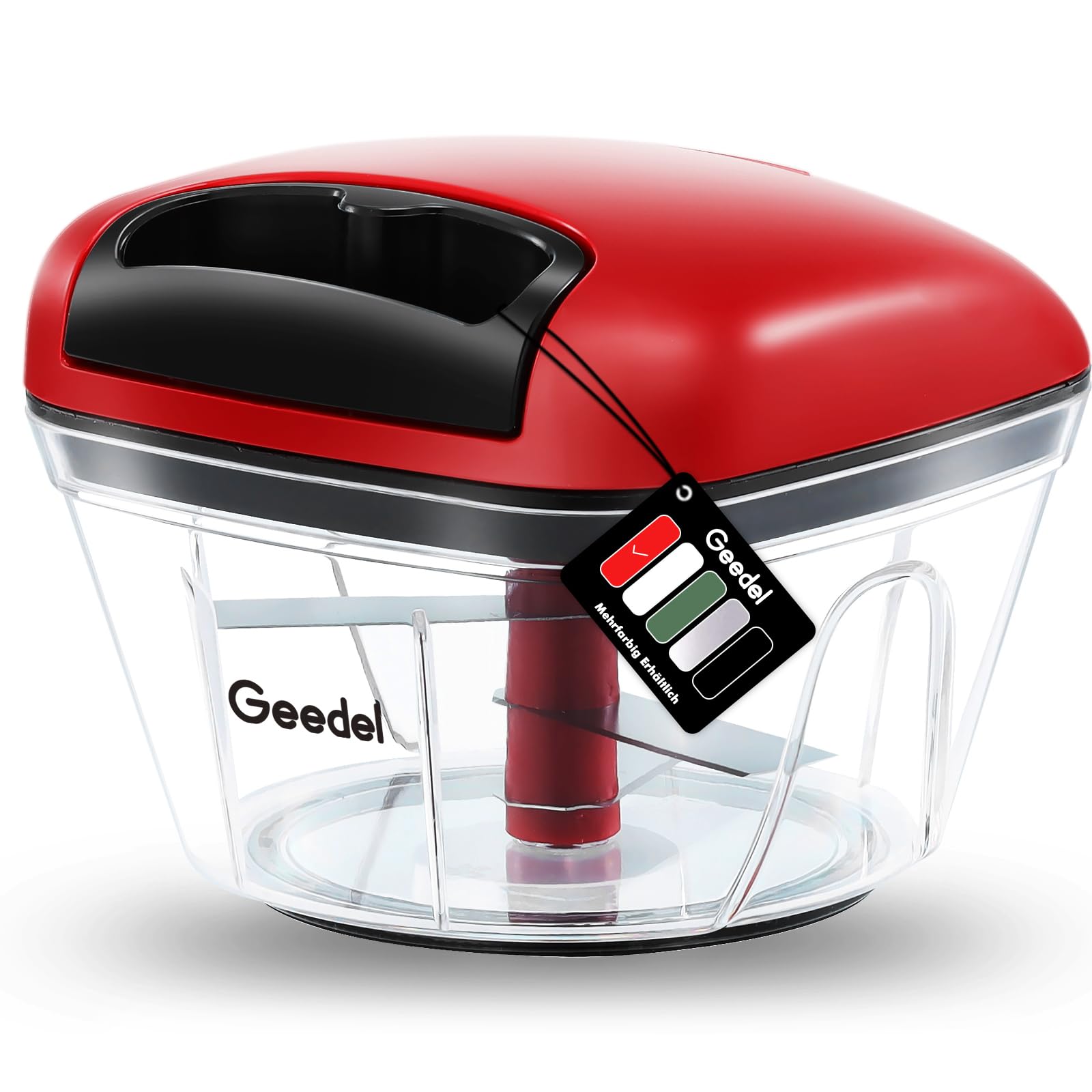 Geedel Zwiebelschneider, 500ML Zwiebel Zerkleinerer mit Seilzug, Gemüseschneider Zerkleinerer Manuell mit Edelstahlklingen, Multizerkleinerer Zwiebelhacker für Gemüse, Obst, Zwiebeln, Nüsse, Knoblauch Rot 500ML Angebot bei HelloDeals