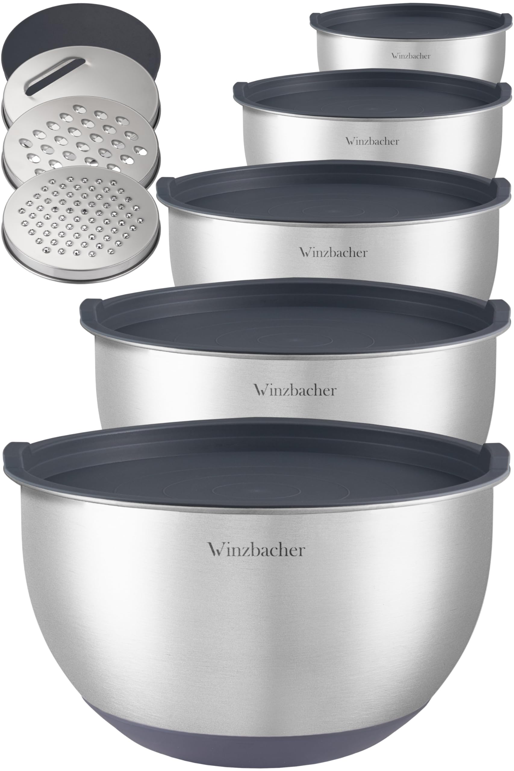 Edelstahl Schüssel mit Deckel [5er Set] 1l + 1.5l + 2.5l + 3.5l + 4.5l | Rührschüssel, Salatschüssel, Schüsselset, | rutschfest | stapelbar | inkl. Reibe Angebot bei HelloDeals