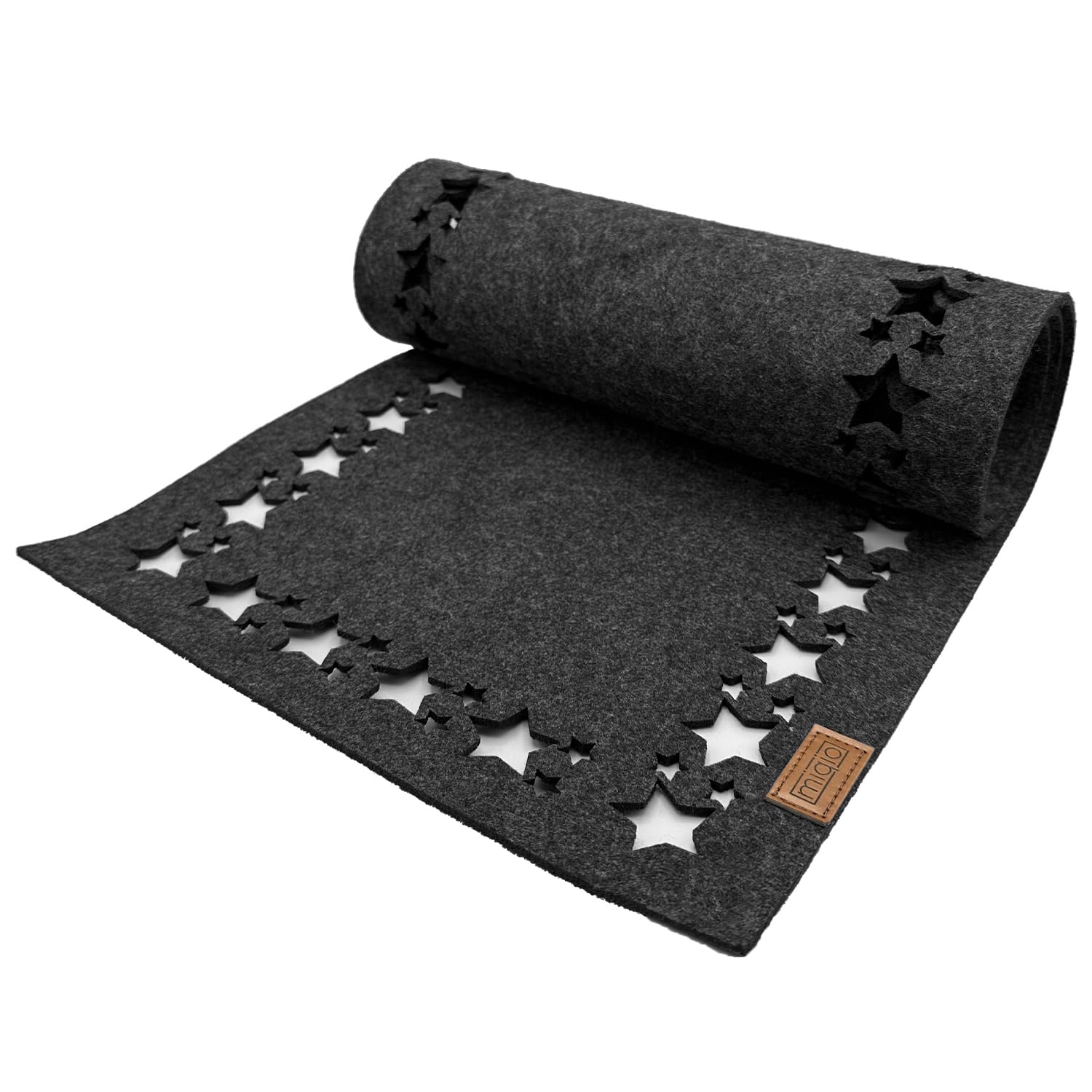 Miqio Design Filz Tischläufer Sterne | Tischläufer Winter | 100x30cm abwaschbar | Filzläufer 0ekotex Filzstoff mit Echtleder Label | Tischdecke Weihnachten- Dunkelgrau anthrazit Dunkelgrau mit Sternenmotiv 100 x 30 cm Angebot bei HelloDeals