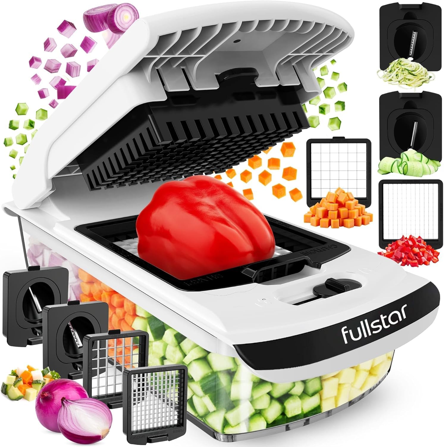 Fullstar Gemüseschneider Spiralschneider Gemüsehobel - Gemüse Schneider Zwiebelschneider Kartoffelschneider Obstschneider - Vegetable Chopper Cutter Dicer (4-in-1 - Weiß) 4-in-1 Weiß Angebot bei HelloDeals