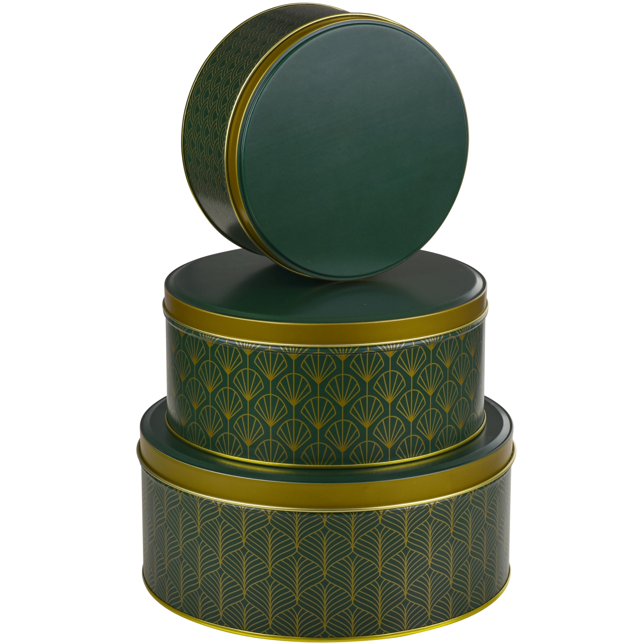 3er Set Keksdose Weihnachten - Weihnachtskeksdosen aus Metall - Weihnachtliche Plätzchendose Blechdose, Pattern grün/gold Angebot bei HelloDeals