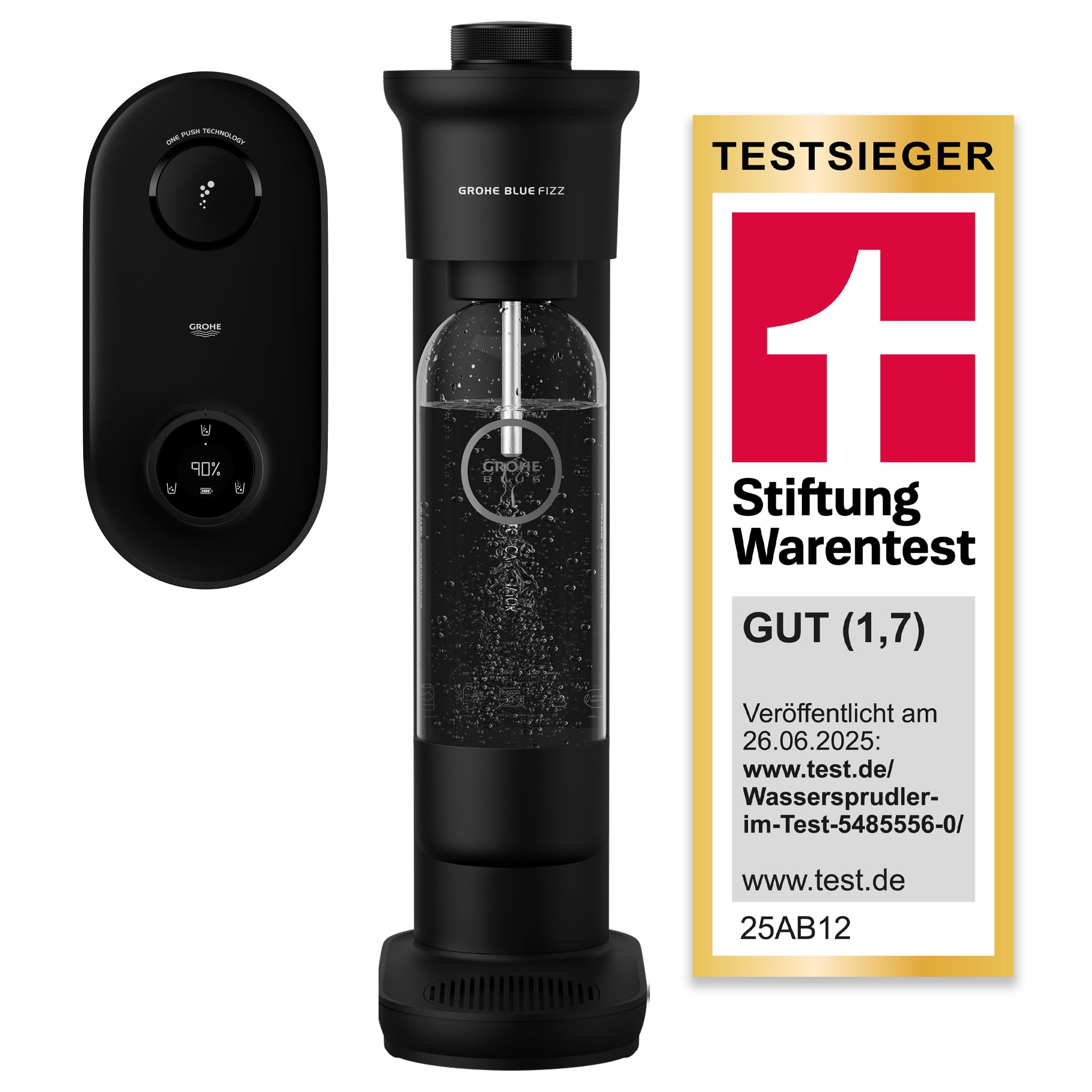 GROHE Blue Fizz, Wassersprudler Starter Set (mit CO2-Füllstandsanzeige, 3 einstellbare Sprudel-Stufen, ohne CO2 Flasche, 1x 0,85l Wasserflasche + Reinigungspulver), schwarz, 31947K00 1x 0,85l Flasche | KEIN CO2 mit CO2 Display Schwarz Angebot bei HelloDeals