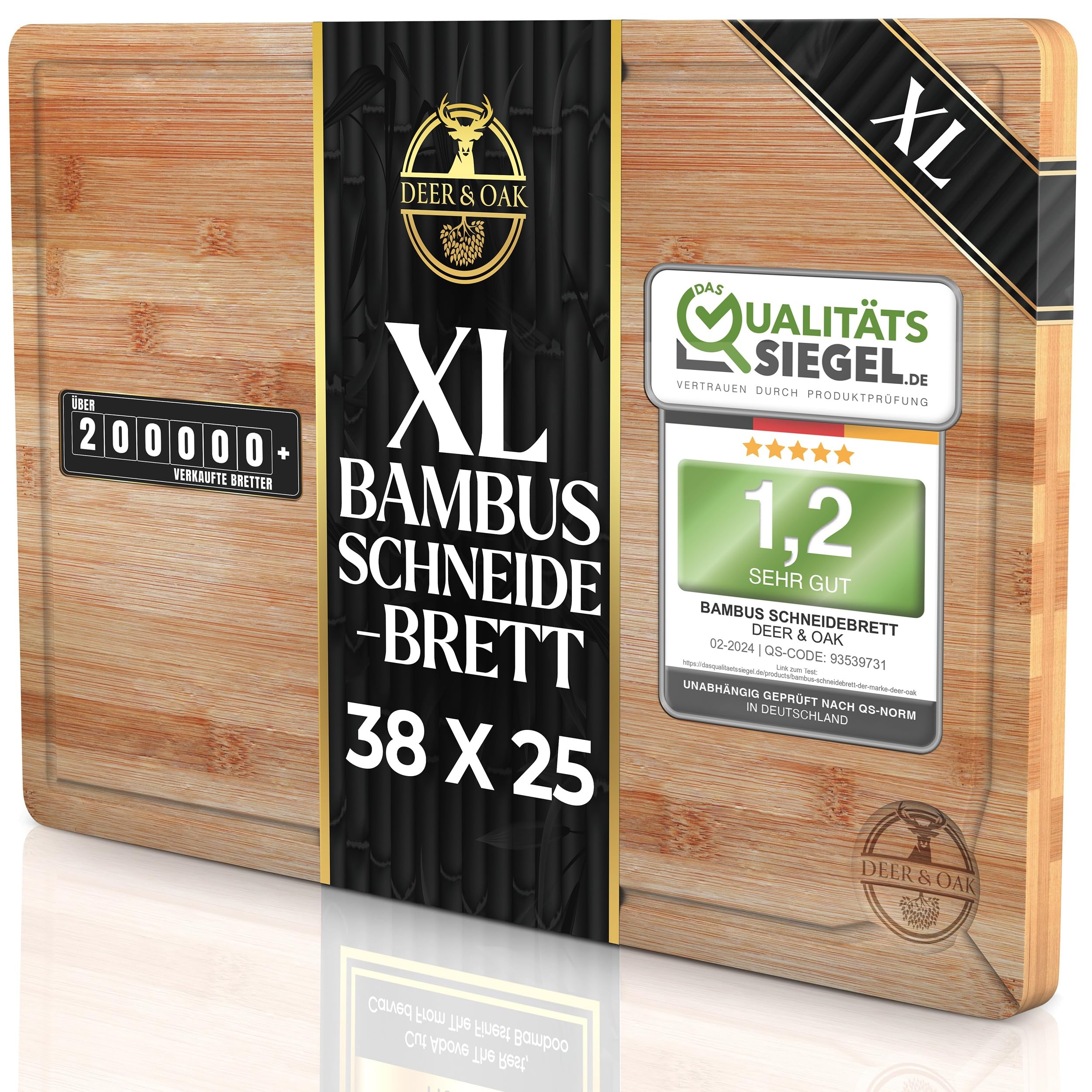 Deer & Oak Schneidebrett Holz – Extra Großes Bambusbrett 38x25x2cm, Vorgeölt & Wasserabweisend, Messerfreundliches Küchenbrett für Fleisch, Gemüse & Brot XL Angebot bei HelloDeals