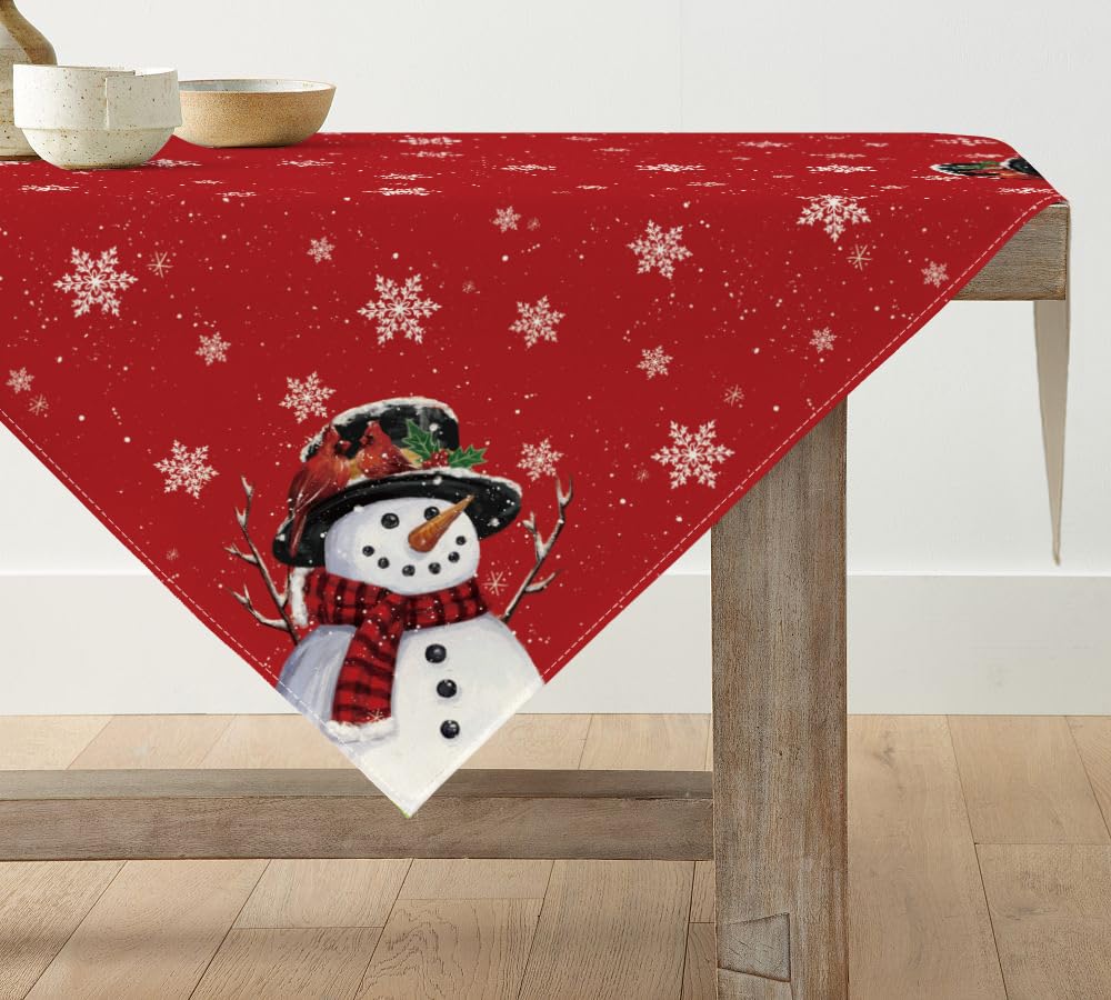 Artoid Mode Rot Schneemann Schneeflocken Weihnachten Tischdecke, Tischwäsche Winter Küche Tisch Dekoration Drinnen Urlaub Party Dekor 85x85 cm 85 x 85 cm (Quadratisch) Rot Angebot bei HelloDeals