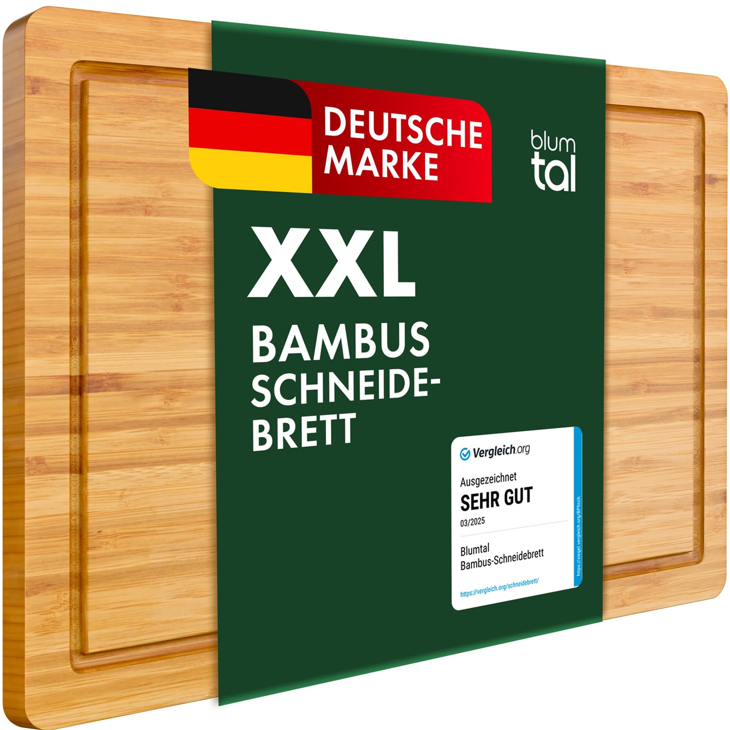 Blumtal Schneidebrett aus 100% Bambus XXL - 2cm dickes Holzbrett antibakteriell - massives Schneidebrett Holz + Saftrille - Holzschneidebrett 45x30x2cm - Alternative zu Kunststoff 43.5L x 29.5B cm Angebot bei HelloDeals