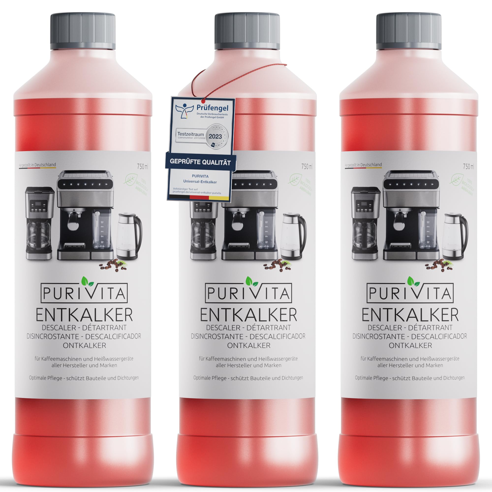 PURIVITA® Universal Entkalker Kaffeevollautomat [3x750ML] - Kaffeemaschinen Entkalker Flüssig - Flüssigentkalker Kaffeemaschine Reiniger - Kalkreiniger Kaffeevollautomaten - Für alle Kaffeeautomaten 750 ml (3er Pack) Angebot bei HelloDeals