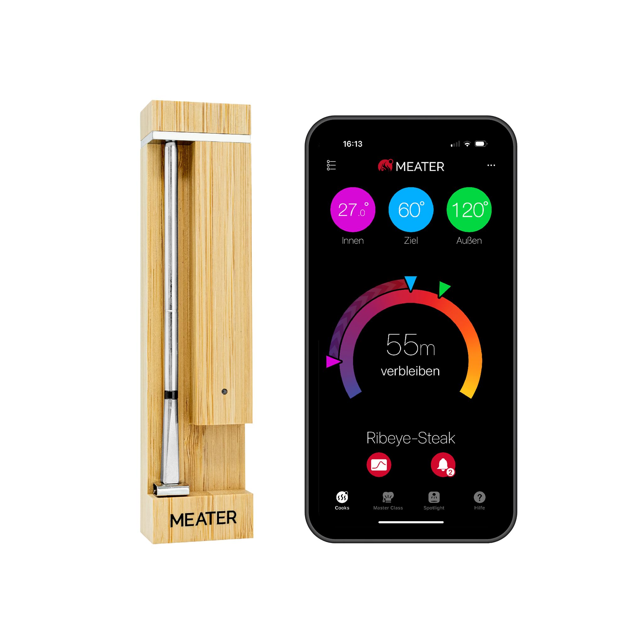 MEATER Pro / 2 Plus: Das Smarte Fleischthermometer der Nächsten Generation | Hitzebeständig bis 550°C | Hohe Reichweite, 100% Wasserdicht, Multi-Sensor Technologie | Küche, BBQ, und Grill Angebot bei HelloDeals