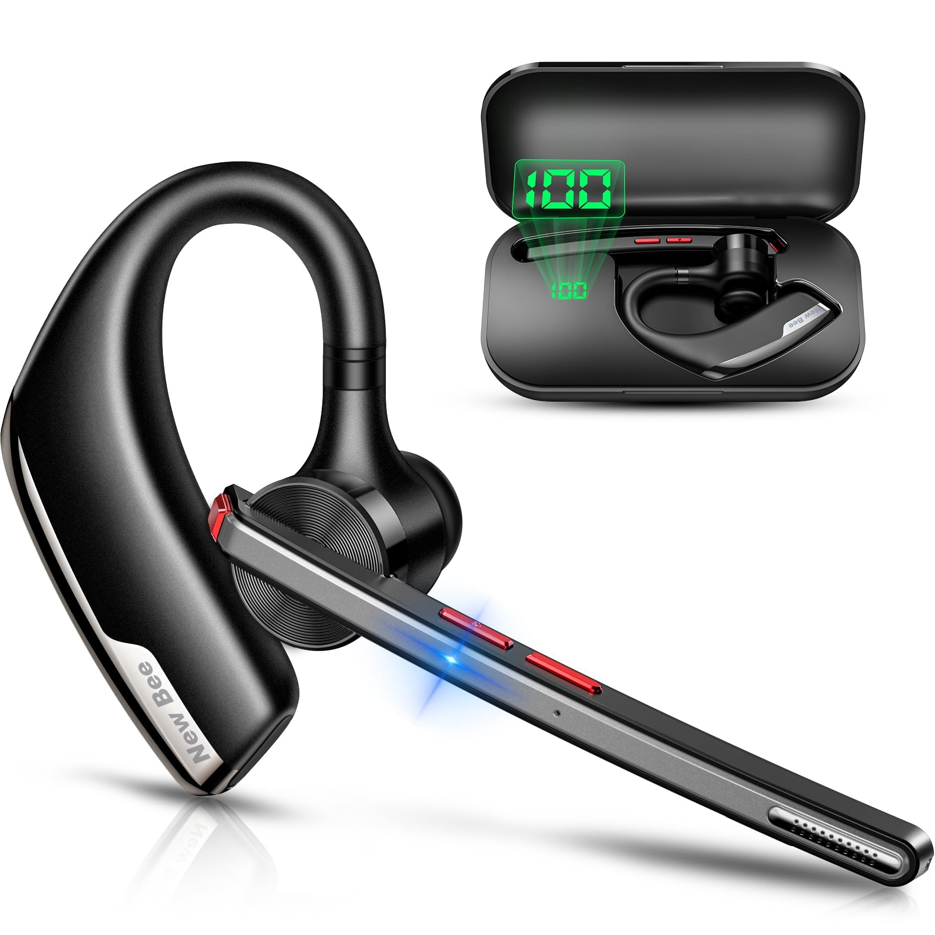 New Bee Bluetooth Headset Wireless V5.2 mit 80h Spielzeit Bluetooth Freisprech Headset mit CVC 8.0 und ENC Dual Mic für Büro/Geschäft/Fahren Schwarz Angebot bei HelloDeals