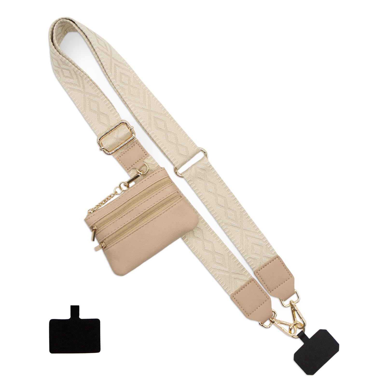 Long Keeper Handy Gurt mit Reißverschluss Brieftasche Verstellbare Crossbody Universal Handy Lanyards Anti Diebstahl Handykette Breites Ersatz Taschen Gurt Beige Raute Angebot bei HelloDeals