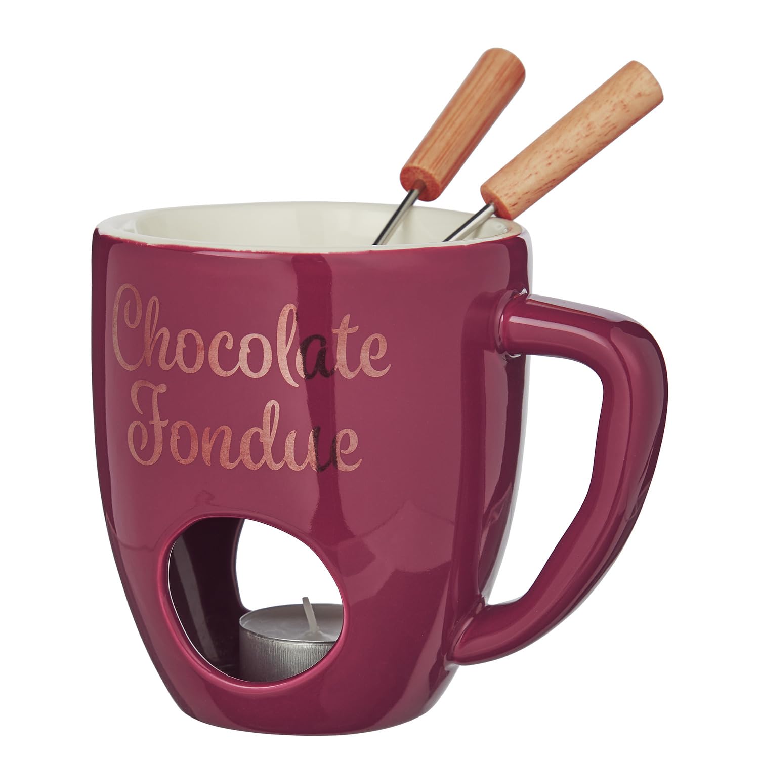BUTLERS Schokofondue Tasse 200ml Teelichthalter, Schokoladenfondue 2 Personen Fondue-Set Porzellan -CHOCOLATE FONDUE Tasse zum Schokolade Schmelzen Weihnachten Mini Schokobrunnen Tasse für Teelicht Bordeaux Angebot bei HelloDeals