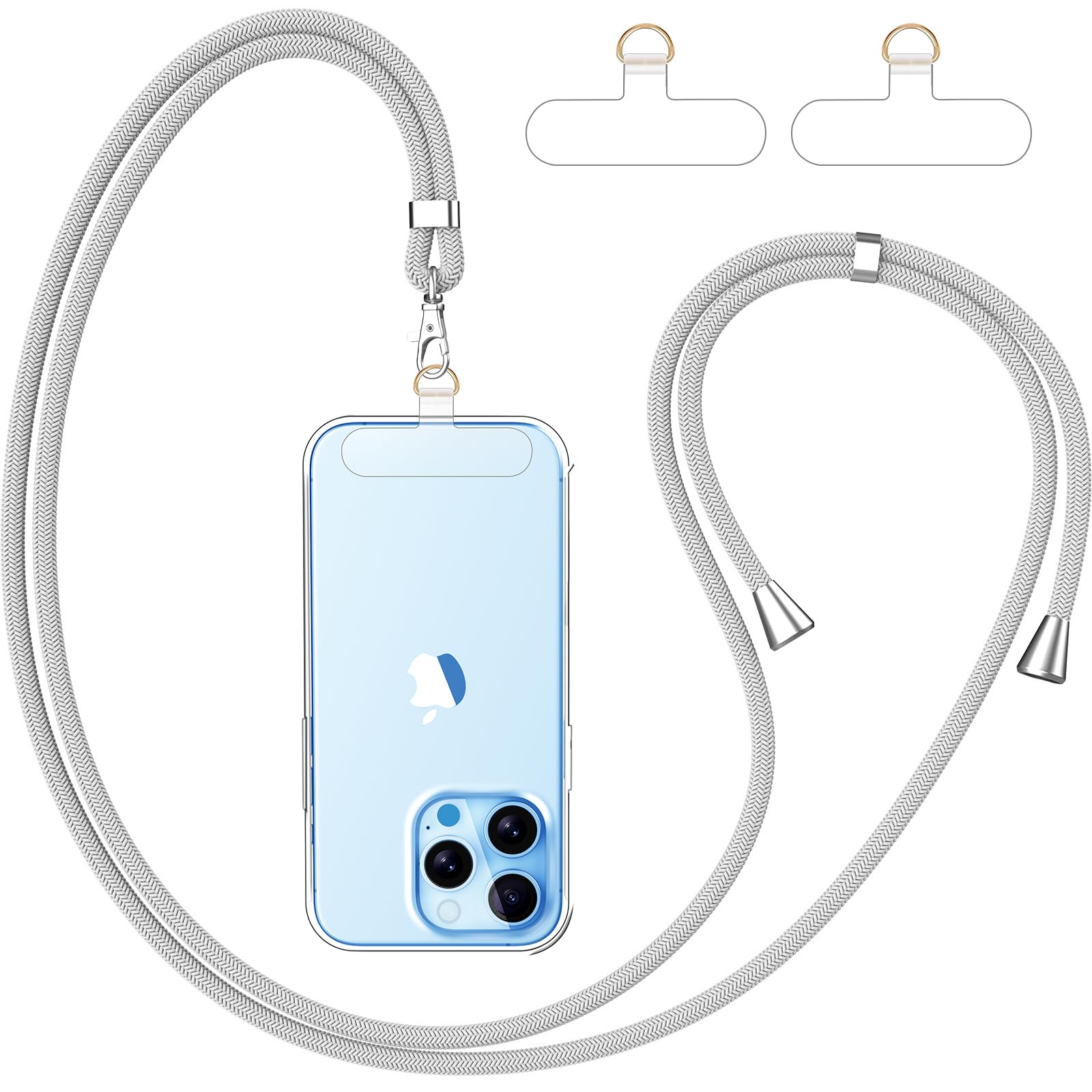 Handyband Universal, Handy Lanyard mit 2 Stück Universelles Patch, Handyband mit Hülle kombinierbar, Einstellbar und Abnehmbar - Hellgrau+Transparent Angebot bei HelloDeals