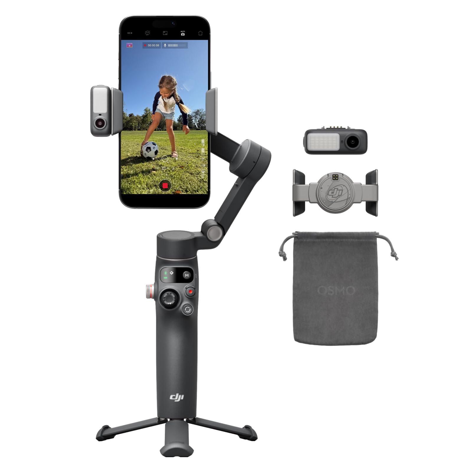 DJI Osmo Mobile 8 Gimbal-Stabilisator für Smartphones, Natives Tracking mit Audio und Beleuchtung, 360°-Schwenkrotation, 10 Std. Akku, Verlängerungsstab, Robuste 3-Achsen-Stabilisierung Angebot bei HelloDeals