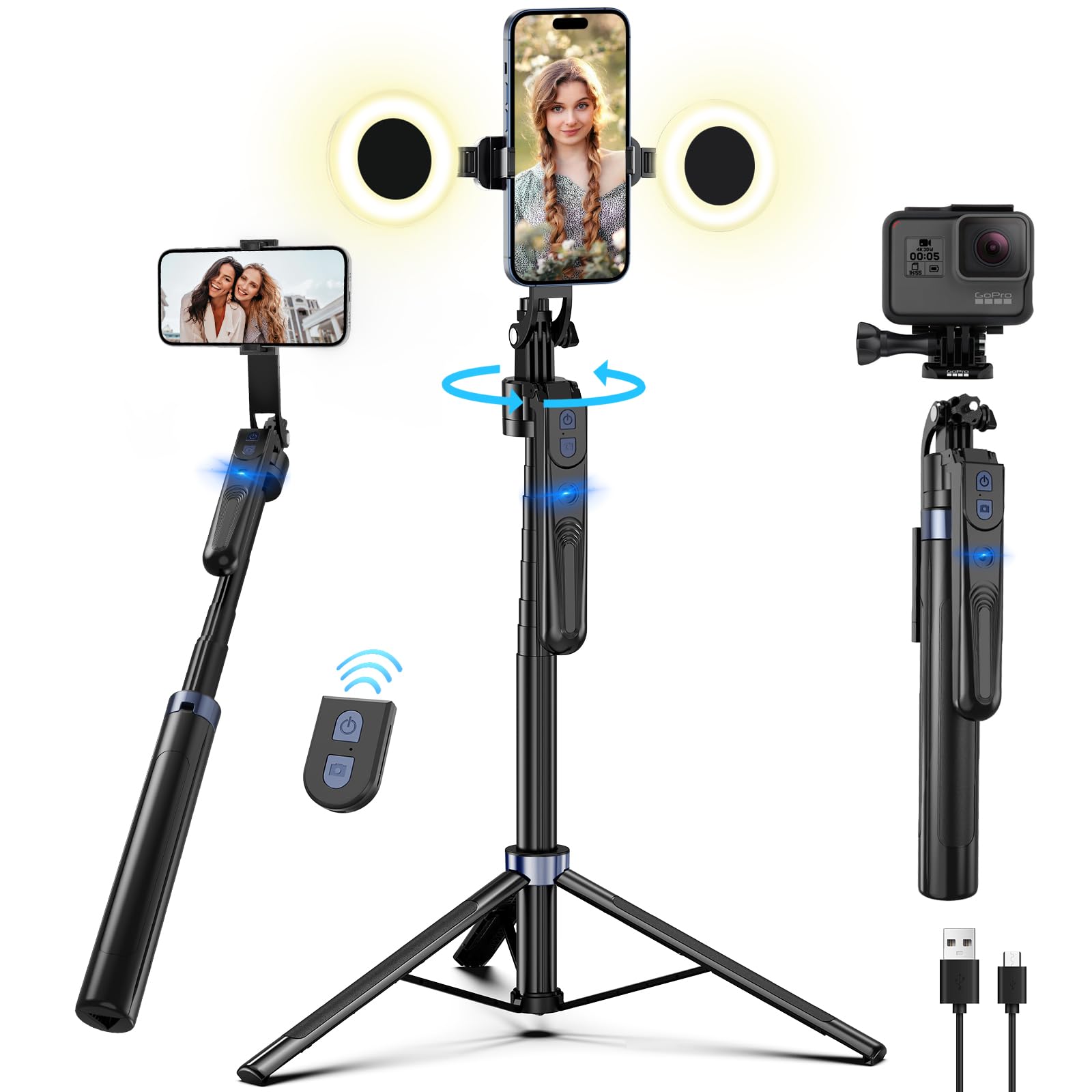 180CM Auto Face Tracking Stativ für Smartphone,360 Drehung Handy Stativ mit Licht,Handyhalterung für iPhone und Android,Selfie Stick Tripod für Reisen, Vlogging, Live-Streaming Angebot bei HelloDeals