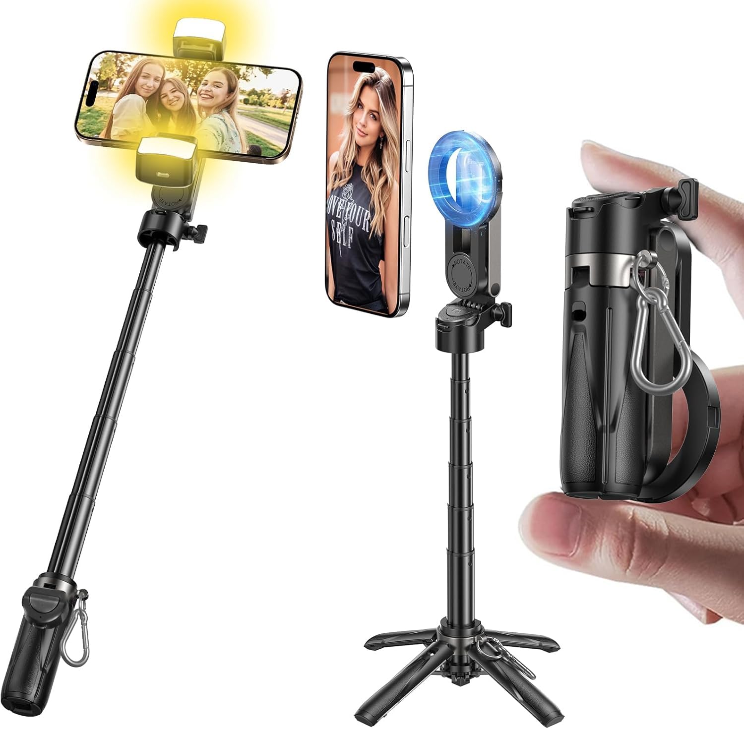 MAGIC JOHN für MagSafe Selfie Stick, Selfiestick Klein mit Fülllicht, Bluetooth Handy Stativ mit Abnehmbarer Fernbedienung Kompatibel für iPhone, Samsung und Smartphones Angebot bei HelloDeals