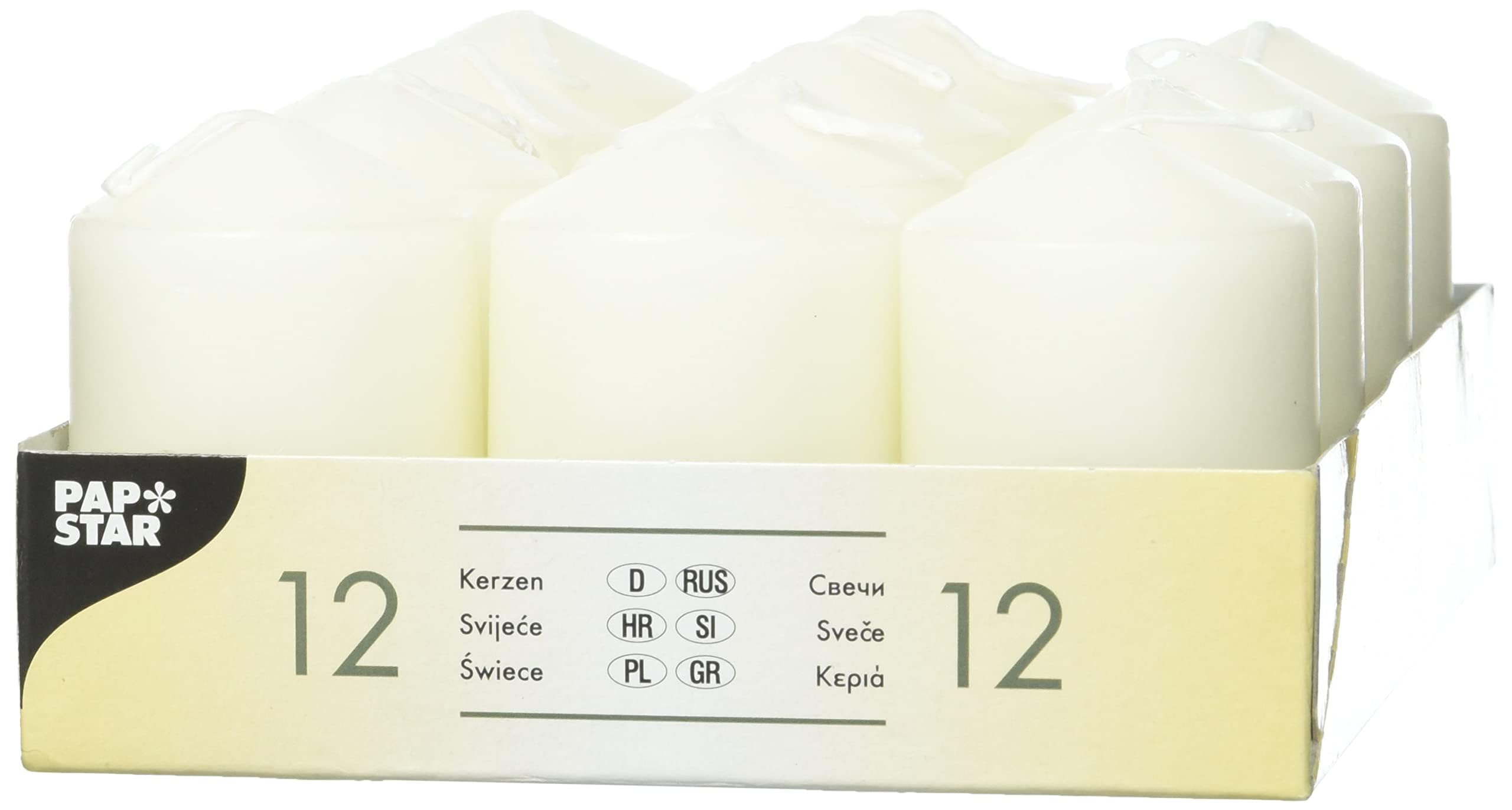 12 Stumpenkerzen Ø 40 mm · 60 mm elfenbein "Ivory" mit Flachkopf Elfenbein 1 - Pack Angebot bei HelloDeals