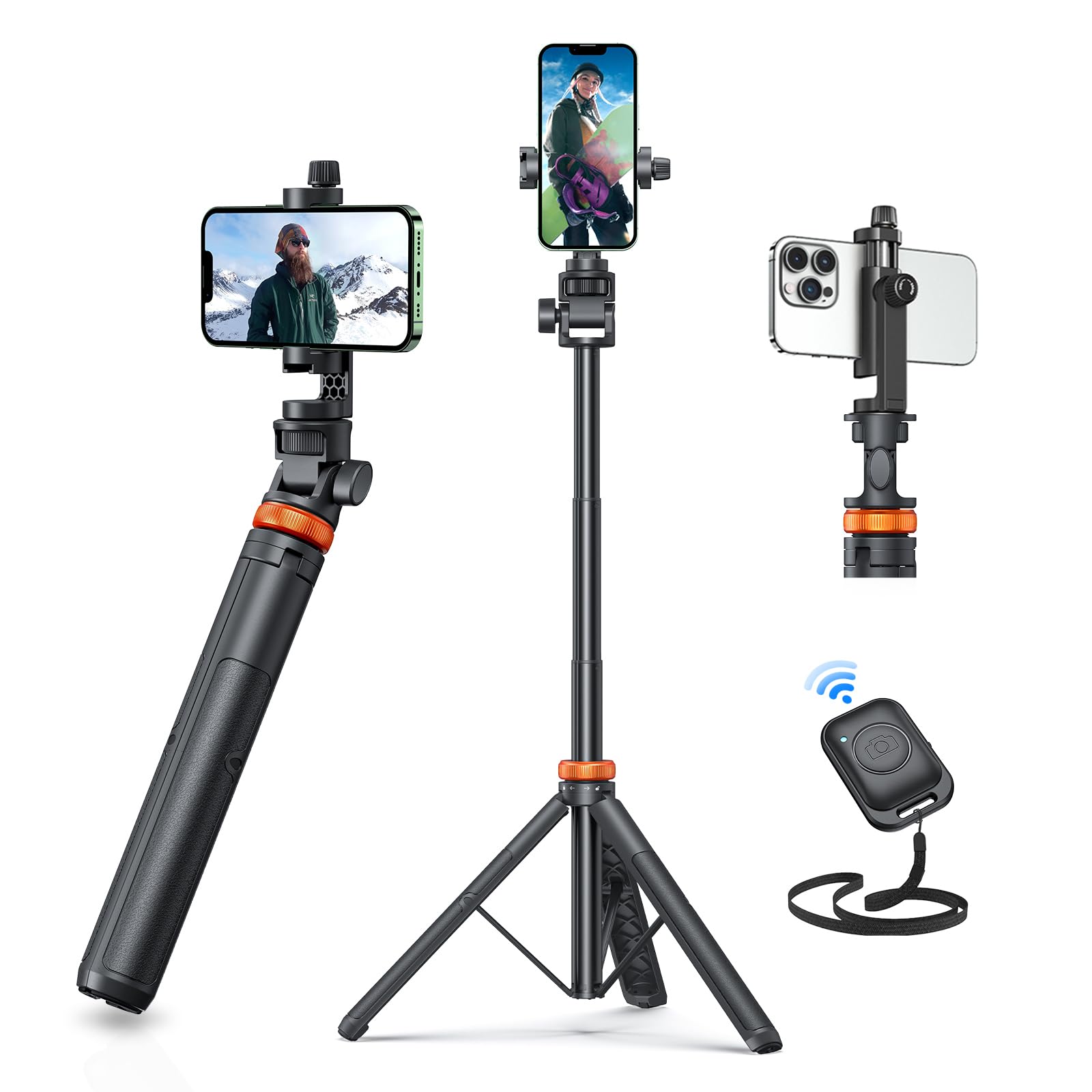 Handy Stativ, Stativ für Smartphone und Selfie Stick mit Fernbedienung, 158CM Hochrobust Strukturkomponenten und Ausziehsegment, Ausziehbar Drehbar Handyhalter, Stative für iPhone/Android Inferno Mit Carbon Schwarz Angebot bei HelloDeals