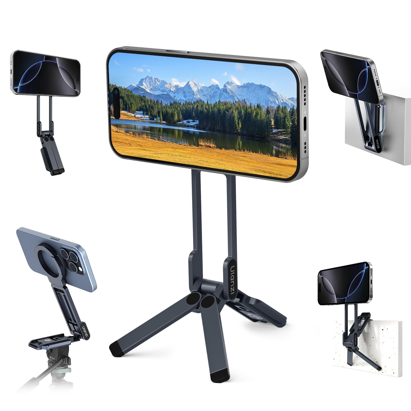 ULANZI MA38 4-in-1 Magnetisches Handy-Stativ Aluminium, Karabiner Förmige Maglock, Faltbar Ständer Smartphone, Doppelmagnet Tripod, Mini Selfie Stick kompatibel mit iPhone 17 16 15 14 13 12 Magsafe Angebot bei HelloDeals