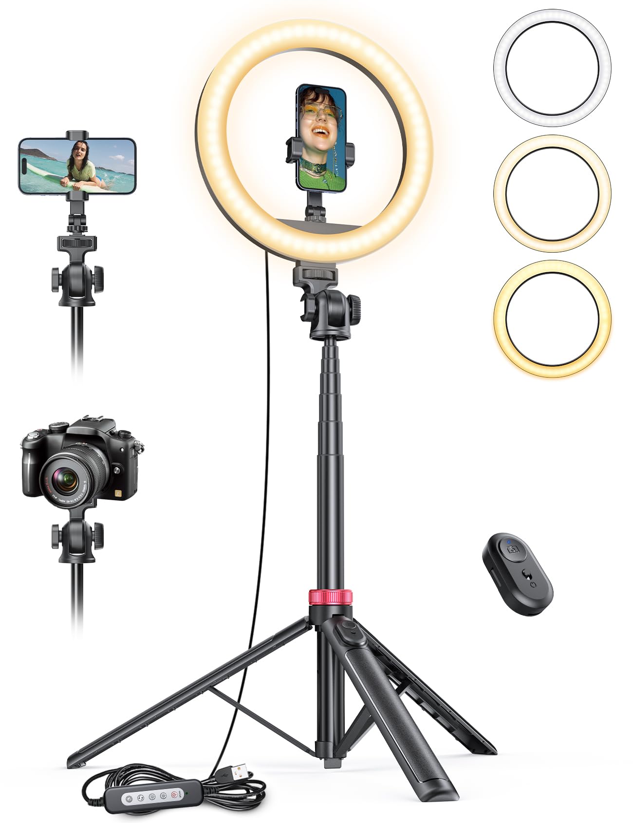 10,2" Dimmbares Ringlicht mit 192cm Hohem Aluminium-Stativ, Flimmerfreies LED-Make-up-Licht/Cold-Shoe-Schnellmontagehalterung, Ringlicht für Handy, TikTok/Live-Stream, Videoaufnahmen Angebot bei HelloDeals