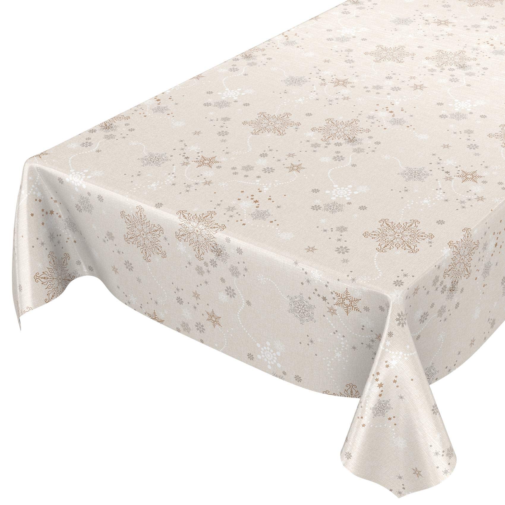 ANRO Wachstuchtischdecke Wachstuch Wachstischdecke Tischdecke Weihnachten Schneeflocken Beige 100x140cm 140 x 100 cm (Rechteckig) Schnittkante Angebot bei HelloDeals
