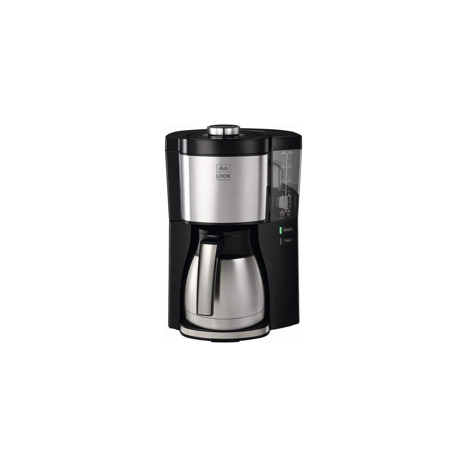 Melitta Look Therm Perfection – Filterkaffeemaschine mit Thermkanne und entnehmbarem Wassertank, für bis zu 10 Tassen, in Schwarz/Edelstahl Schwarz mit Thermkanne Single Angebot bei HelloDeals