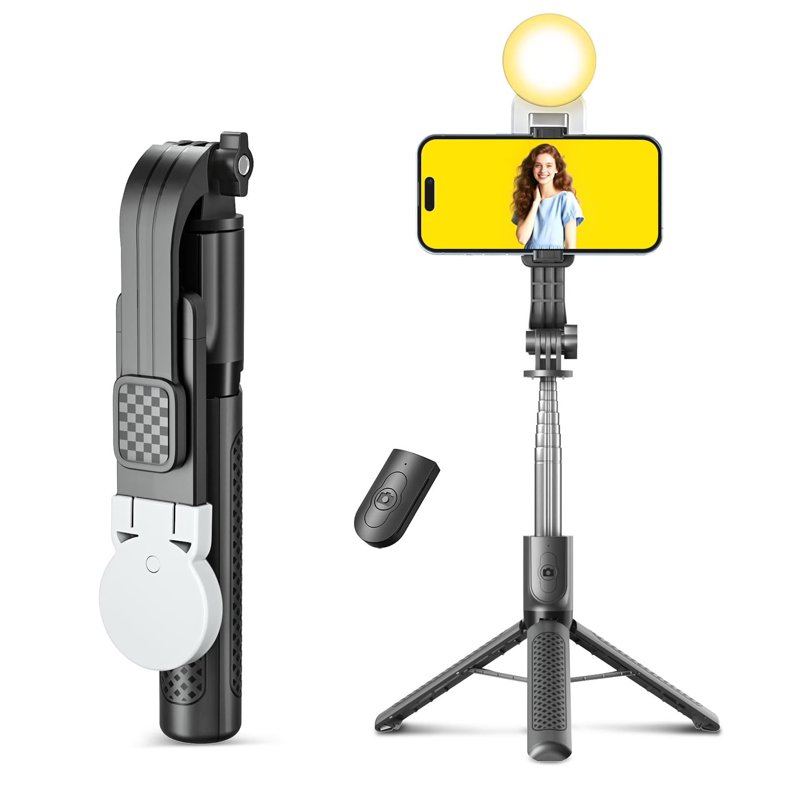Selfie Stick Stativ mit Fülllicht,125cm extra langes Handy Stativ,einziehbarer tragbarer Selfie Stick mit Abnehmbarer Fernbedienung und stabilem Stativständer,für Samsung/Huawei/iPhone Angebot bei HelloDeals