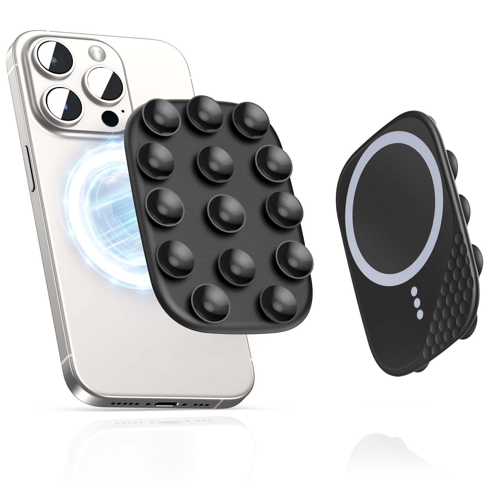 Silikon Handy Saugnapf Halterung, Magnet Handyhalterung mit MagSafe Kompatibel mit iPhone und Android, Magnetische Handyhalterung für Dusche, TikTok Ersteller, Videos und Selfies, Schwarz Angebot bei HelloDeals