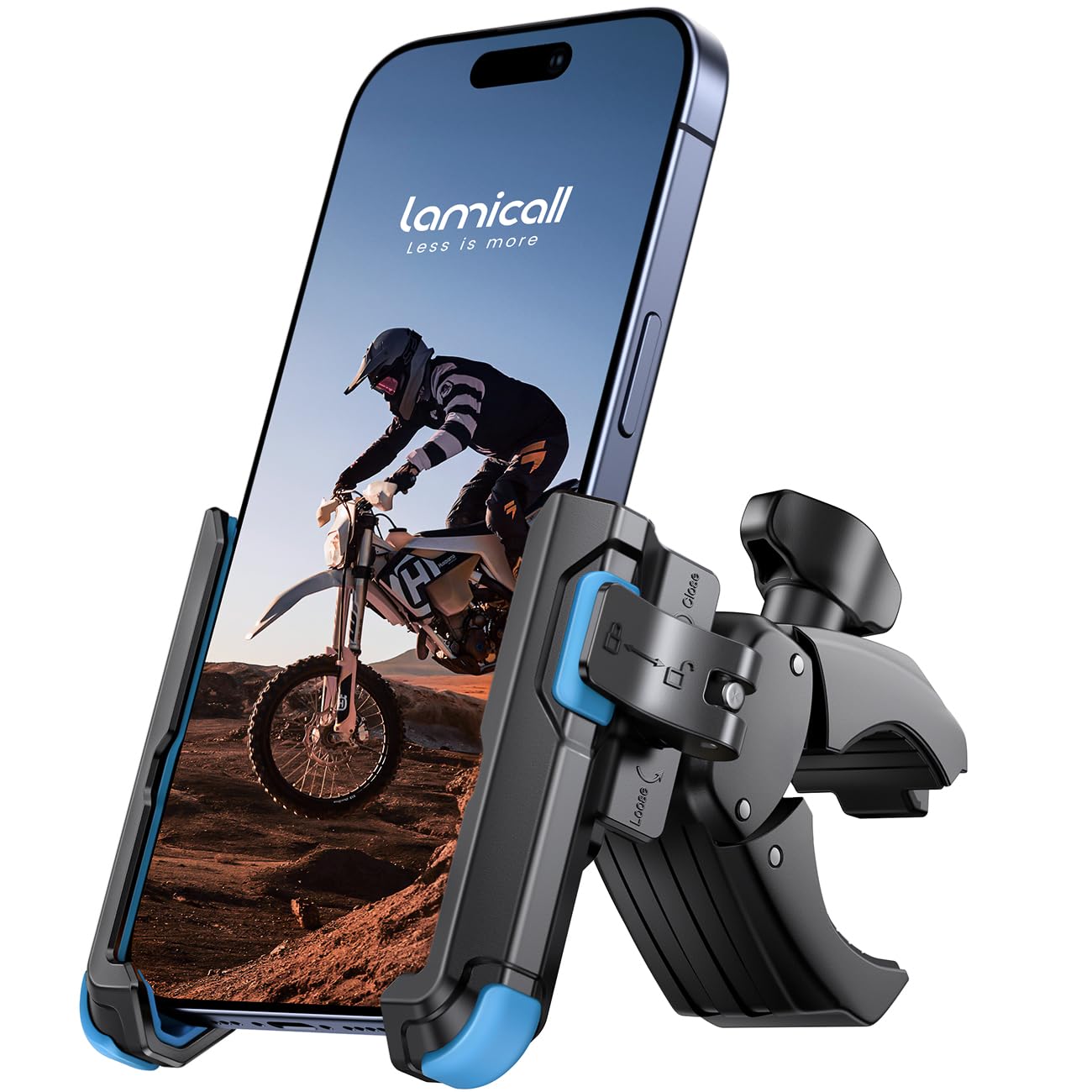 Lamicall Handyhalterung Motorrad, Fahrrad Handyhalter - [1s-Sperre] Handy Fahrradhalterung für Kamera, 360° Drehbare Universal Handy Halterung Fahrradlenker für iPhone 17 16 15 14, Samsung, Smartphone Blau Angebot bei HelloDeals