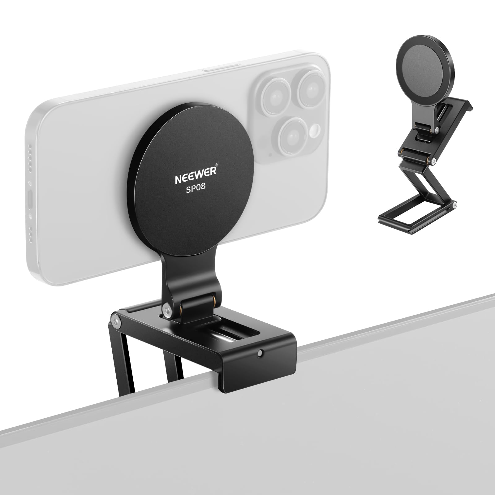 NEEWER Continuity Camera Mount für Tisch Monitor, magnetische dreifach Faltbare Handy Kamera Webcam Halterung mit Arca Typ Basis, kompatibel mit MagSafe iPhone iMac Tisch Mac Laptop Samsung, SP08 mit dreifach gefalteter Halterung Angebot bei HelloDeals