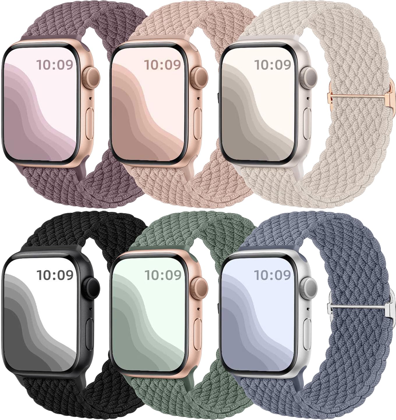Maledan 6 Stück Geflochtenes Armband Kompatibel mit Apple Watch Armband 40mm 41mm 38mm 42mm Damen Herren, Elastisches Nylon Sport Solo Loop Ersatzband für iWatch SE Series 11 10 9 8 7 6 5 4 3 2 1 38/40/41/42mm(Series 10) RauchigLila/Rosa/Polarstern/Schwar Angebot bei HelloDeals