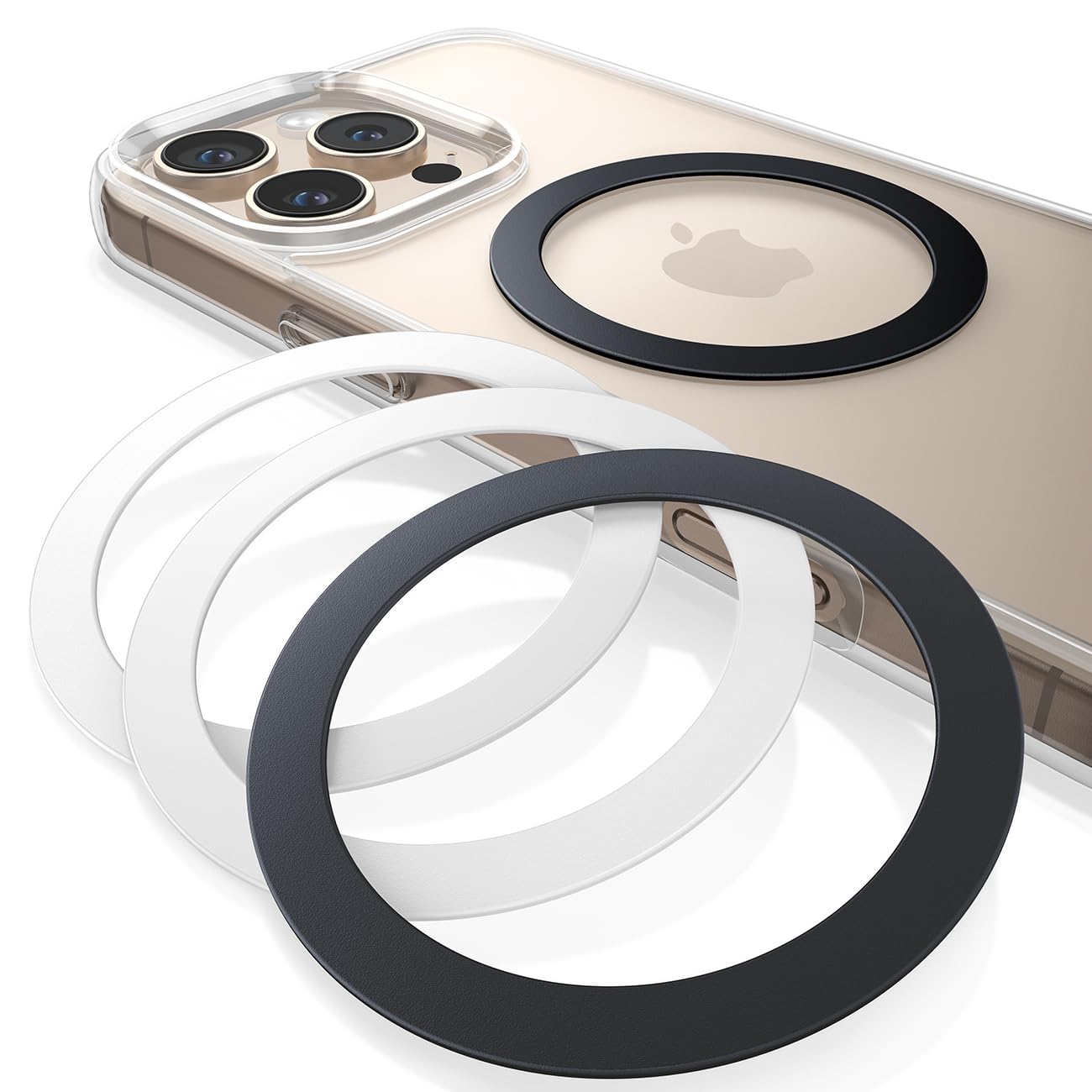 Lamicall 4 Stück für MagSafe Ring Aufkleber Metallring - [Stabil & Ultradünn] Selbstklebender Magnetring für Handyhülle, Metall Magnet Ring für iPhone 17 16 15, MagSafe-Zubehör (Nicht Magnetisch) 2 Schwarz + 2 Weiß Angebot bei HelloDeals