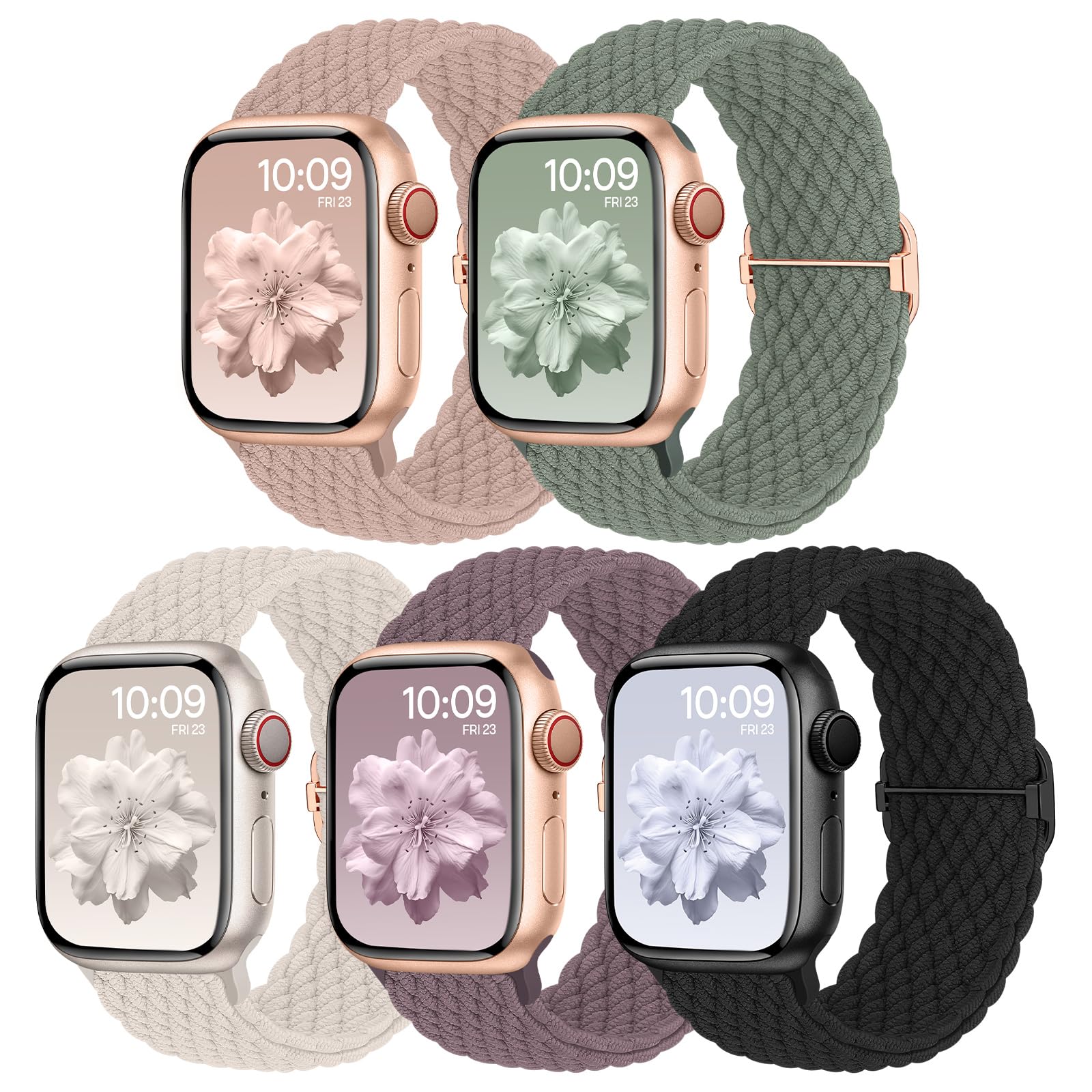 Geflochtenes Armband Kompatibel mit Apple Watch 38mm 40mm 41mm 42mm, Elastisches Nylon Stoff Band für Apple Watch 11 10 9 8 7 6 5 4 3 2 1 SE 3 SE 2 SE, 5 Stück 42mm(Series 11/10)/41mm/40mm/38mm Altrosa/Starlight/Rauchlila/Altgrün/Schwarz Angebot bei HelloDeals