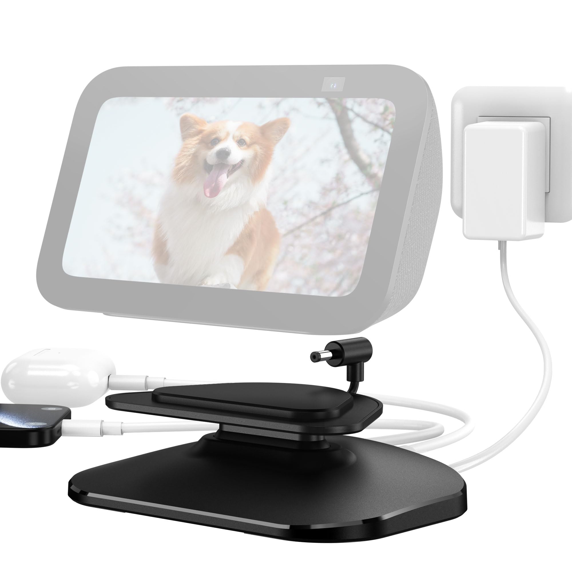 PlusAcc Ständer für Show 5 & Handy mit USB-C/A-Ladeanschluss - Verstellbare Ladeständer Halterung Ladestation Basis kompatibel mit Show 5 3.Gen/iPhone/iPad (Schwarz) Angebot bei HelloDeals