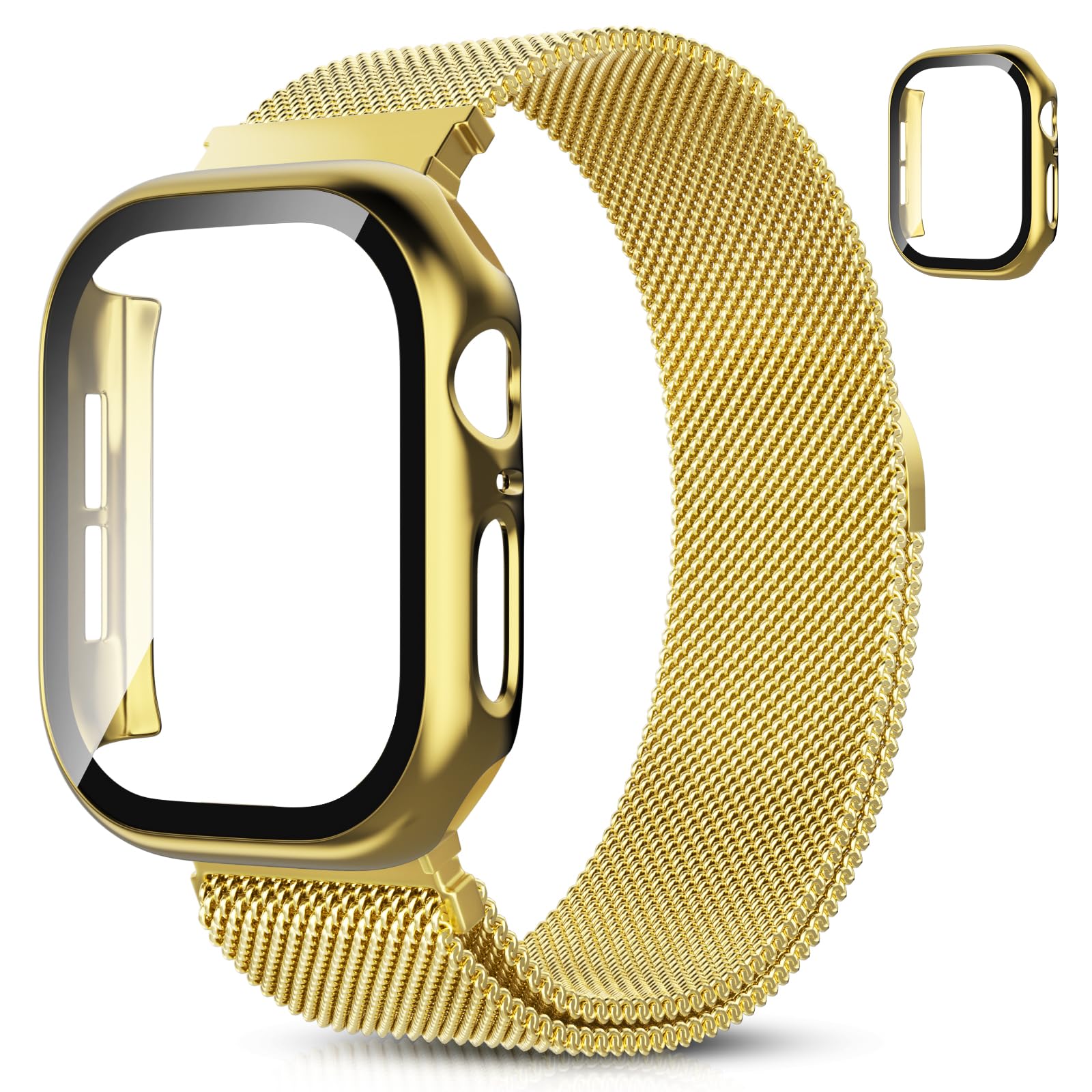 Magnetisch Armband mit Schutzhülle für Apple Watch Band 38/40/41/42/44/45/46/49mm Damen Herren, Edelstahl Milanese Loop Band und Hülle iWatch Series 11 10 9 8 7 6 5 4 3 SE 1/2/3 Ultra 1/2/3 40mm-Series 6/5/4/SE1/SE2/SE3 Gold Angebot bei HelloDeals