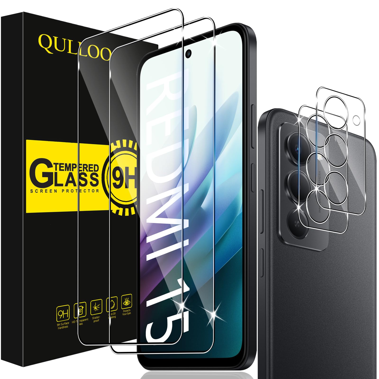 QULLOO Schutzfolie für Xiaomi Redmi 15 4G / 5G für Panzerglas, 2 Stück Displayschutzfolie mit 2 Stück Kameraschutz, 9H Härte Gehärtetes Glas HD Klar Schutzglas Anti-Kratzen Folie Transparent RD 15 Angebot bei HelloDeals