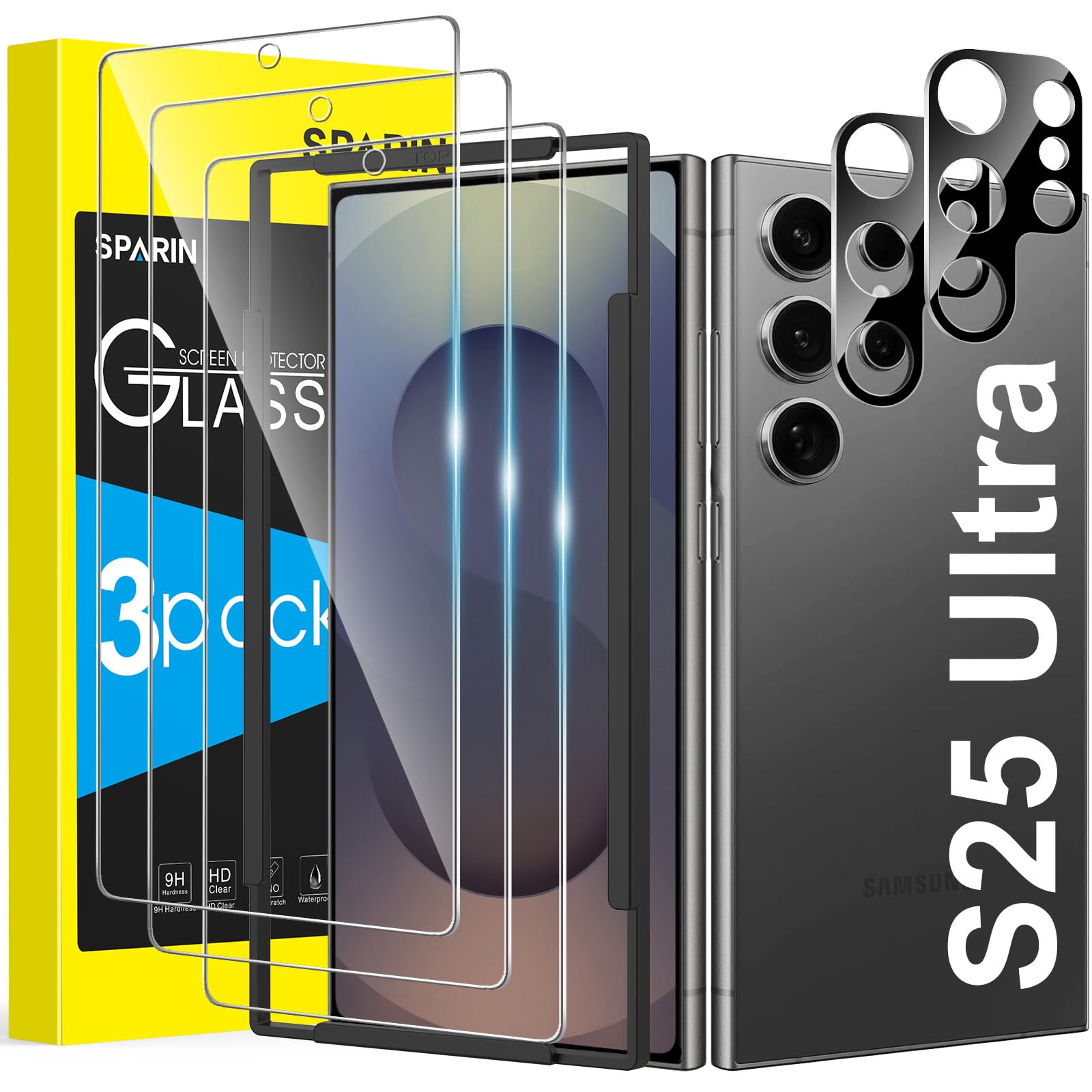 SPARIN für Samsung Galaxy S25 Ultra Panzer Schutz Glas, 3 Schutzfolie und 2 Kameraschutz mit Einfache Montage Rahmen, Kompatibel mit Fingerabdrucksensor,9H Härte,Anti-Kratzen,Anti-Bläschen,HD-Klar S25 Ultra (6.9 zoll) Angebot bei HelloDeals