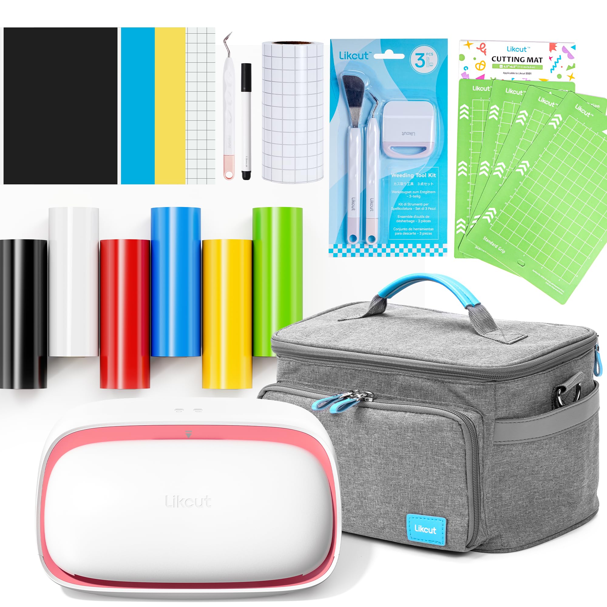 Glee S501 Plottermaschine, Mini Schneideplotter Verfügbar für Vinyl, Iron on und Karten, Einsteigerset mit Aufbewahrungstasche, Rosa Creator Bundle mit Tragetasche Weiss/opulenter Garten Angebot bei HelloDeals