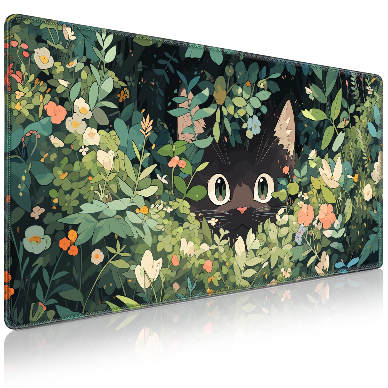 Schreibtischunterlage Gaming Mauspad, Mousepad XXL 900 * 400MM Mouse Pad mit Wasserdicht und Anti-Rutsch Basis für Büro&Zuhause Verbessert Geschwindigkeit(Katze) Schwarz Angebot bei HelloDeals